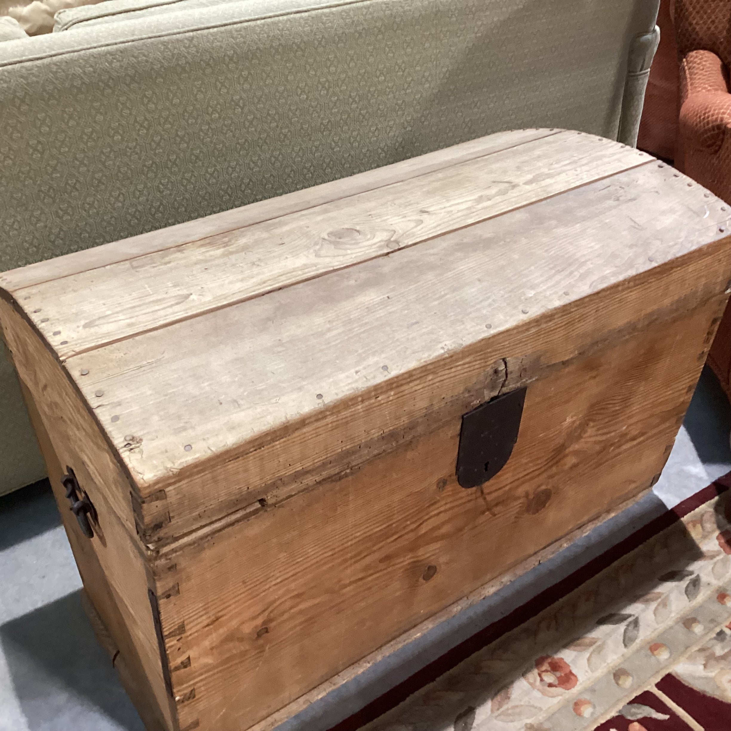 Antique Natural Pine with Wood Pegging & Iron Accent Trunk 37"x 21"x 24"