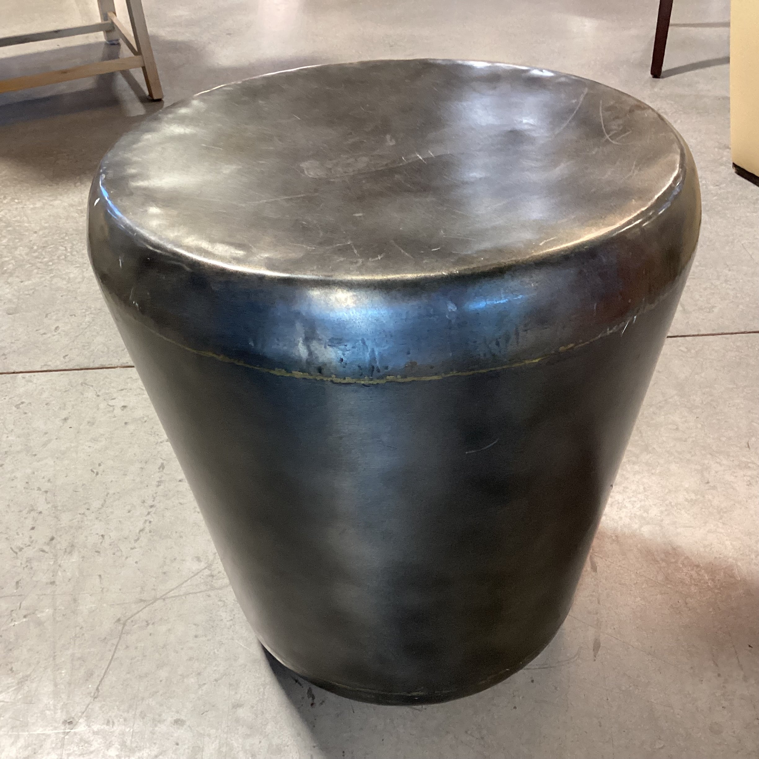 Pewter Finish with Gold Weld Like Detail Steel Drum Accent Table 21" Diameter x 22"