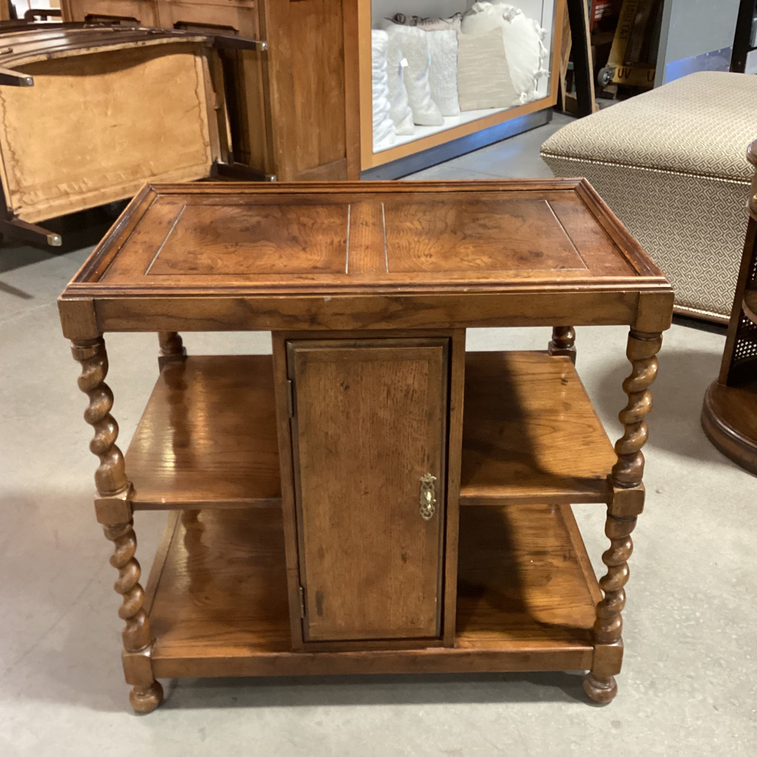 Vintage Barley Twist & Veneer 3 Tiered with Door & Shelves End Table 28"x 18"x 26.5"