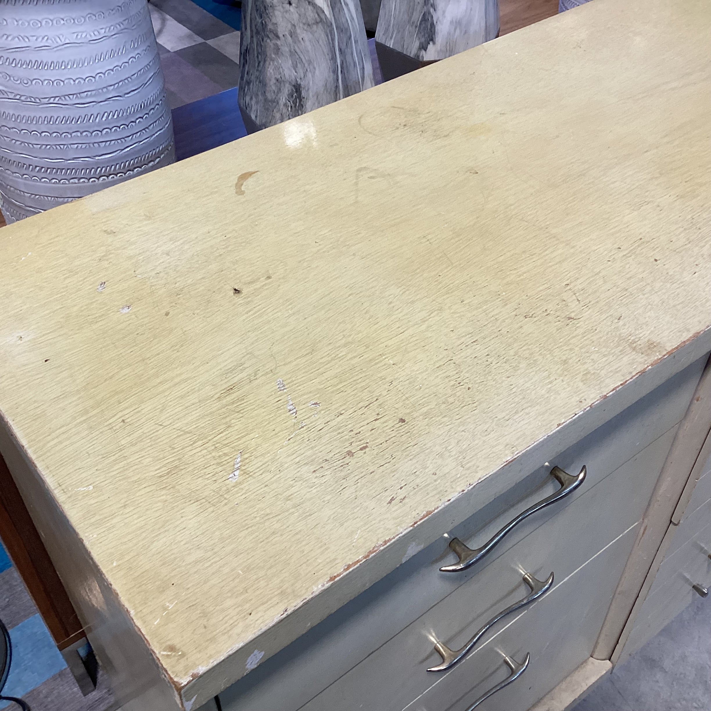 Mid Century Blonde Finish Wood 9 Drawer Dresser 58"x 18"x 33"