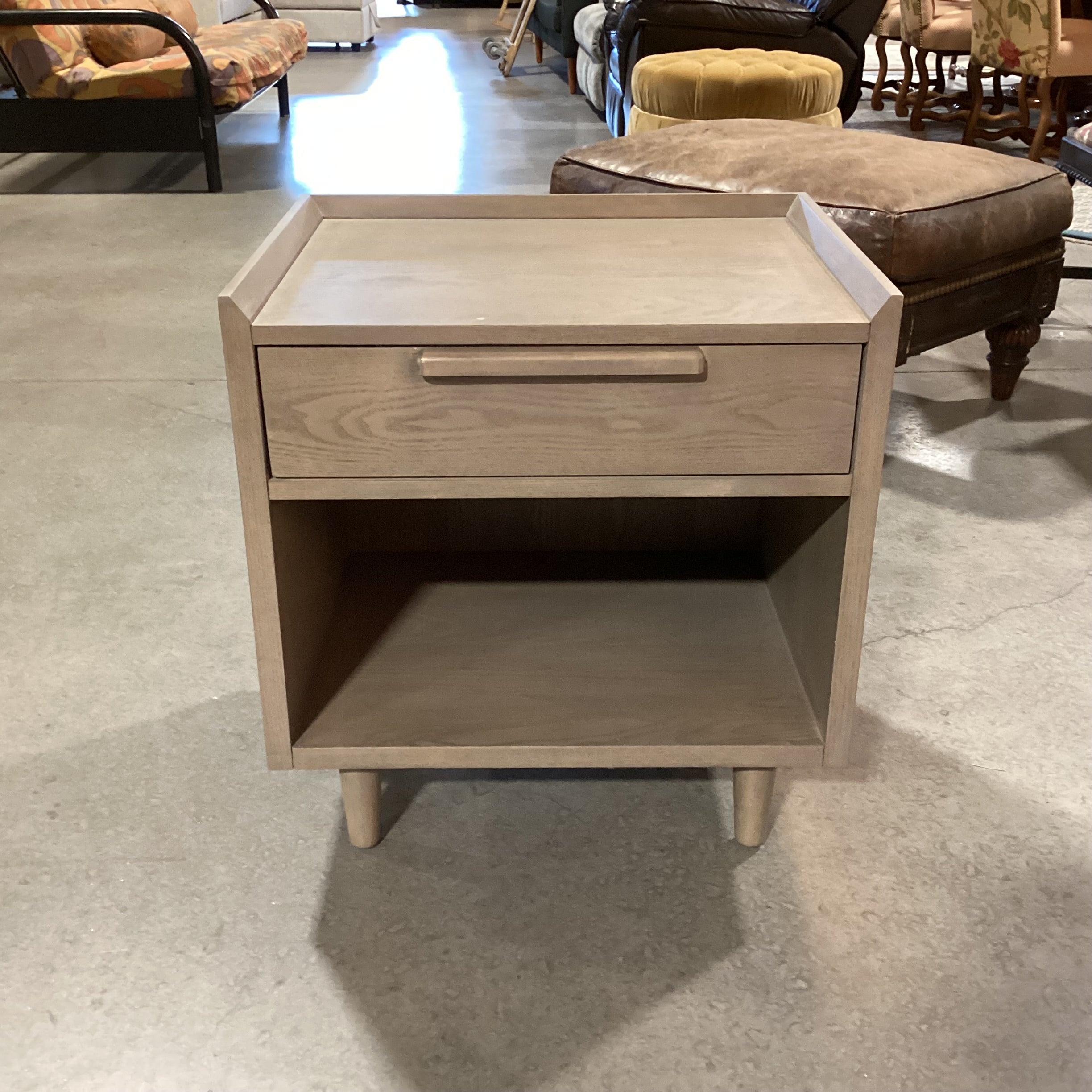 Crate & Barrel Tate Stone Grey Oak 1 Drawer Nightstand 23"x 18.5"x 25"