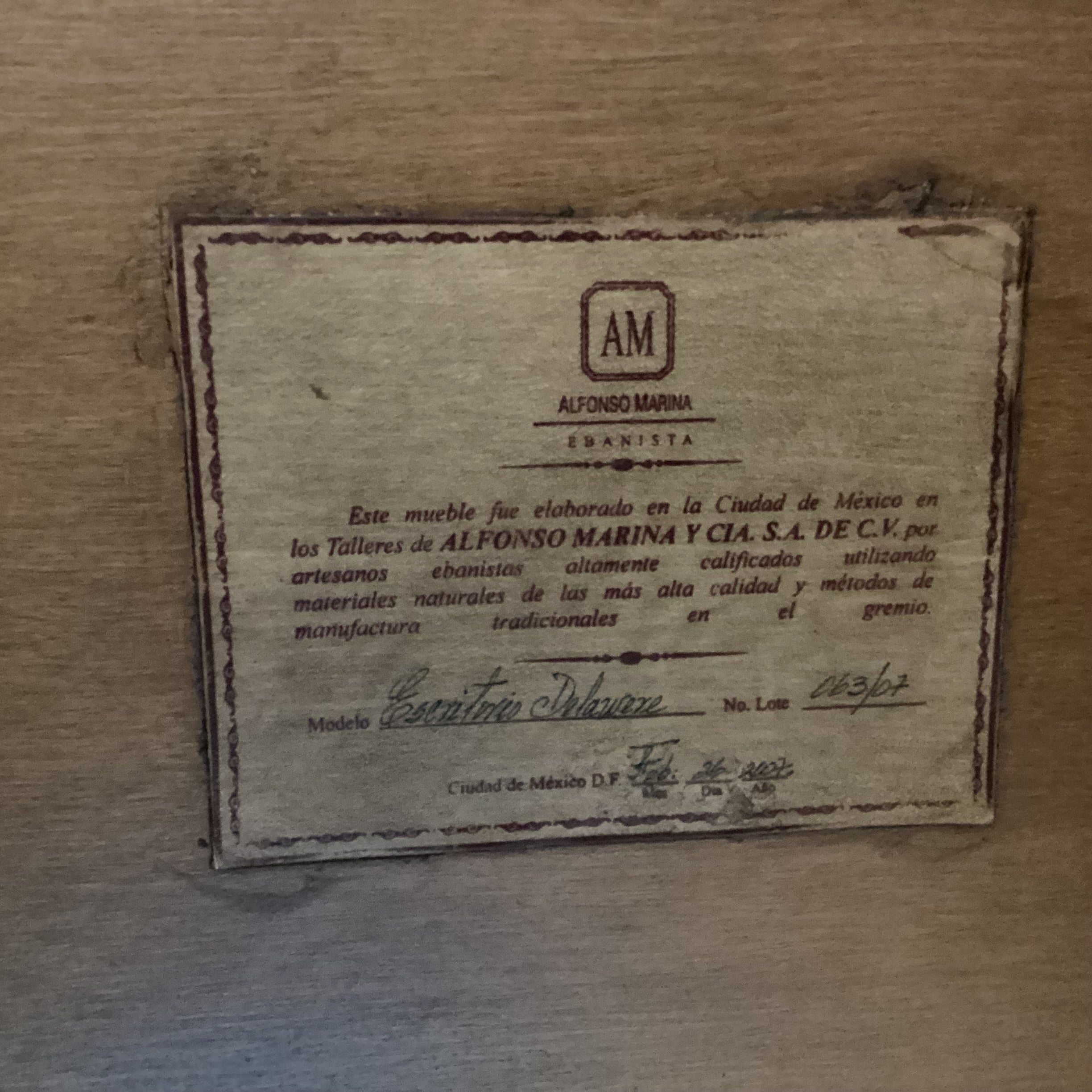 Alfonso Marina Ebastina Delaware Antiqued Primavera Wood & Brass 8 Drawer Desk 73"x 36"x 31"