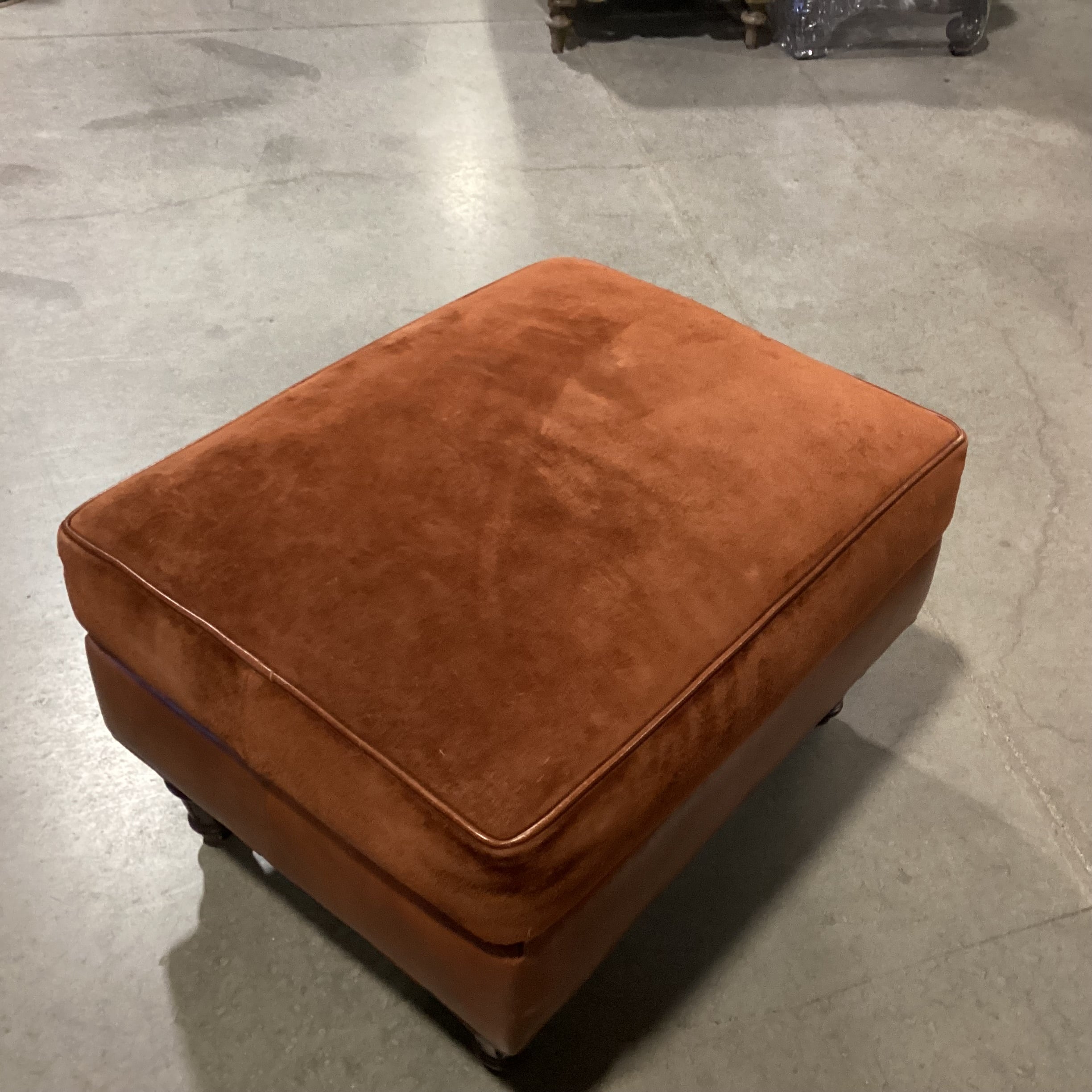 Hancock & Moore Suede & Leather Ottoman 28"x 22"x 16"