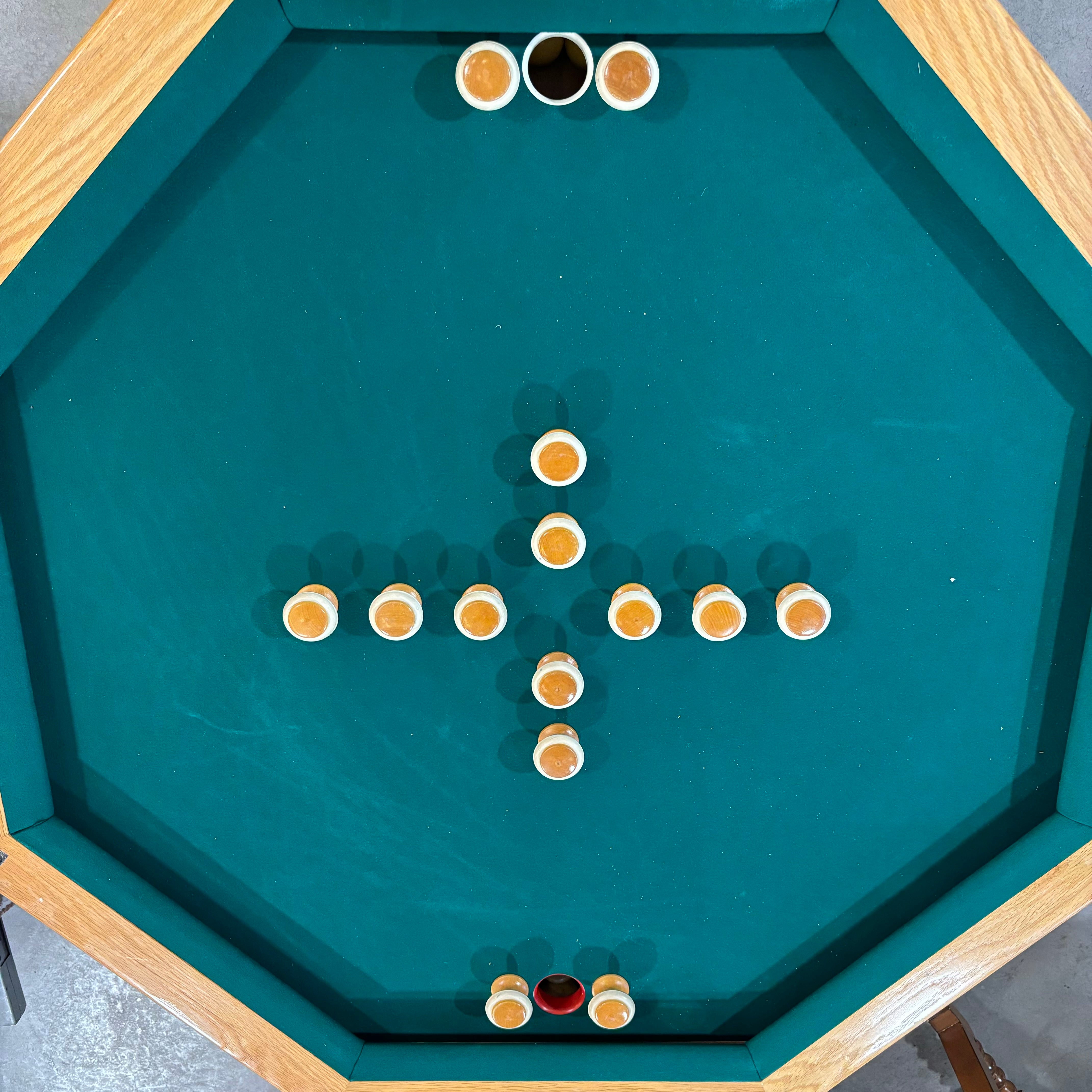 Custom Solid Oak Two in One Poker & Bumper Pool Game Dining Table 55" Octagon x 31"