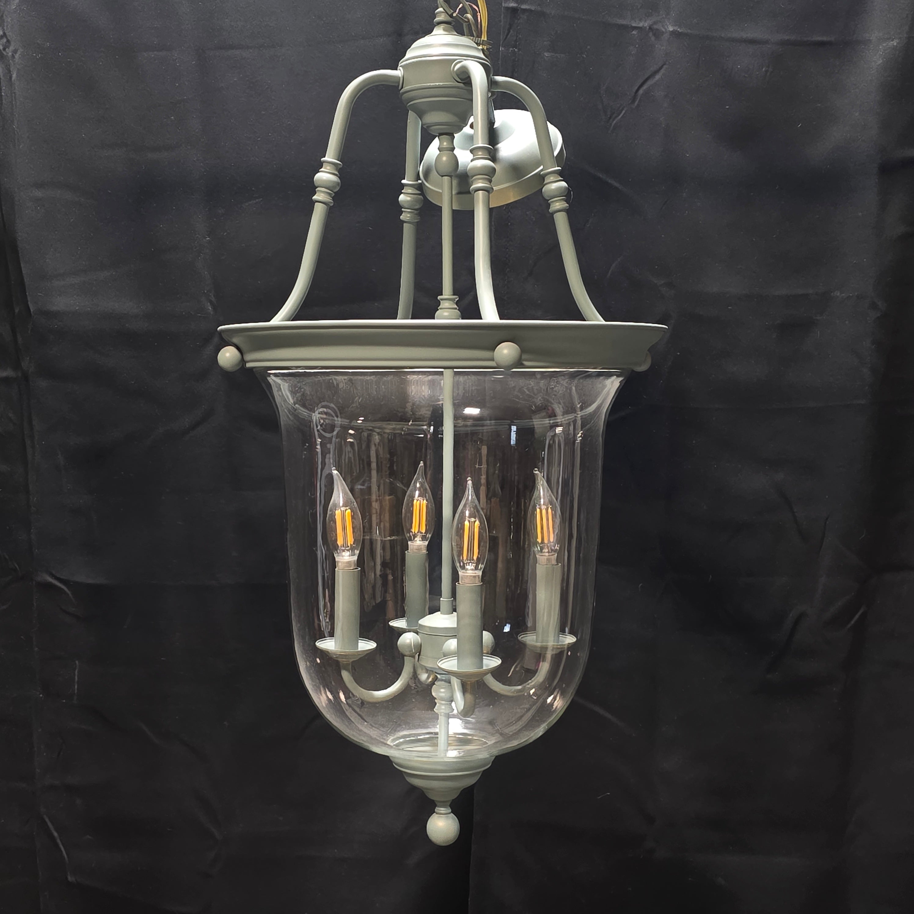 Four Light Vintage Blue Gray Bell Chandelier 16"x35"