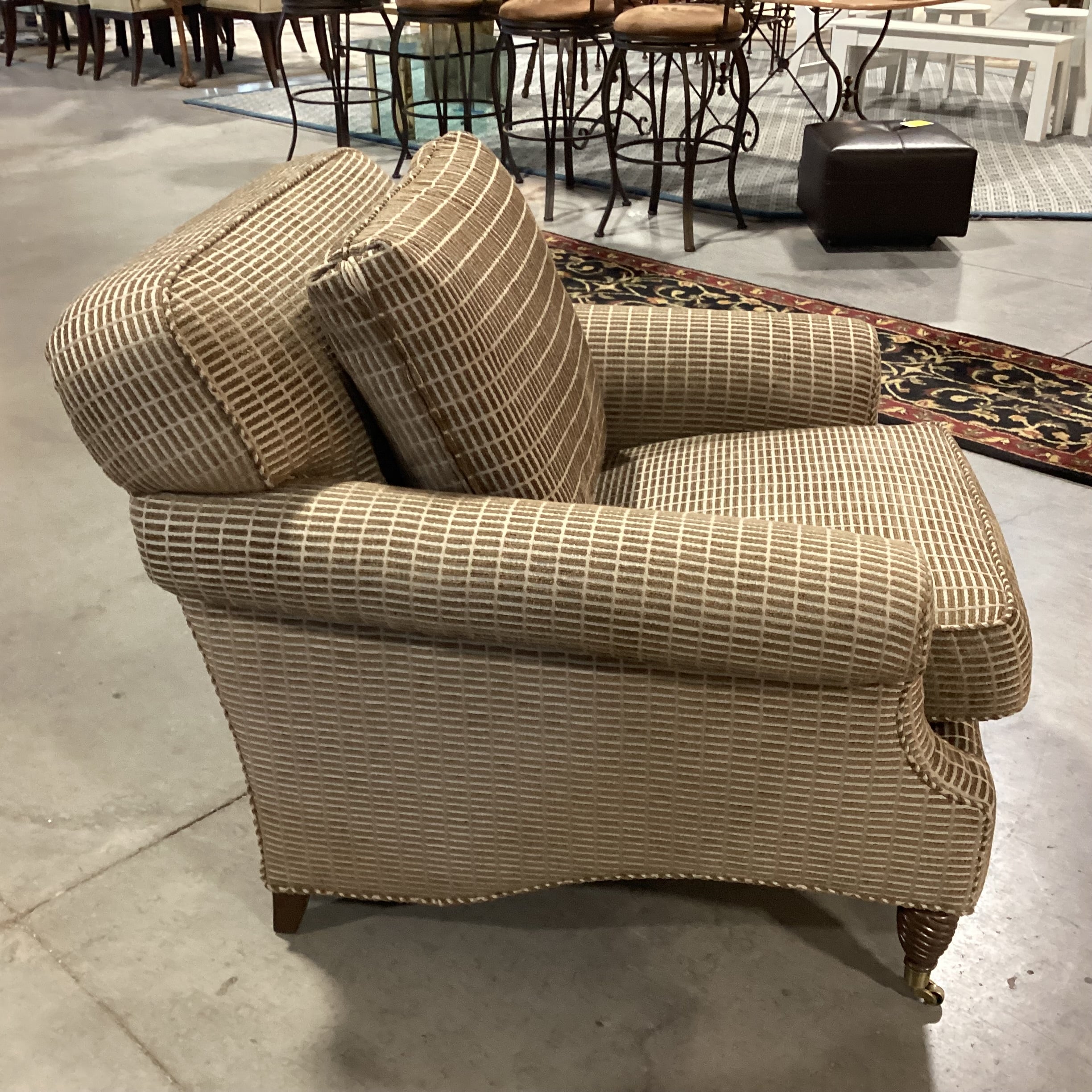 Edward Ferrell Brown & Tan Raised Woven with Carved Foot Brass Casters Chair 35"x 42"x 33"