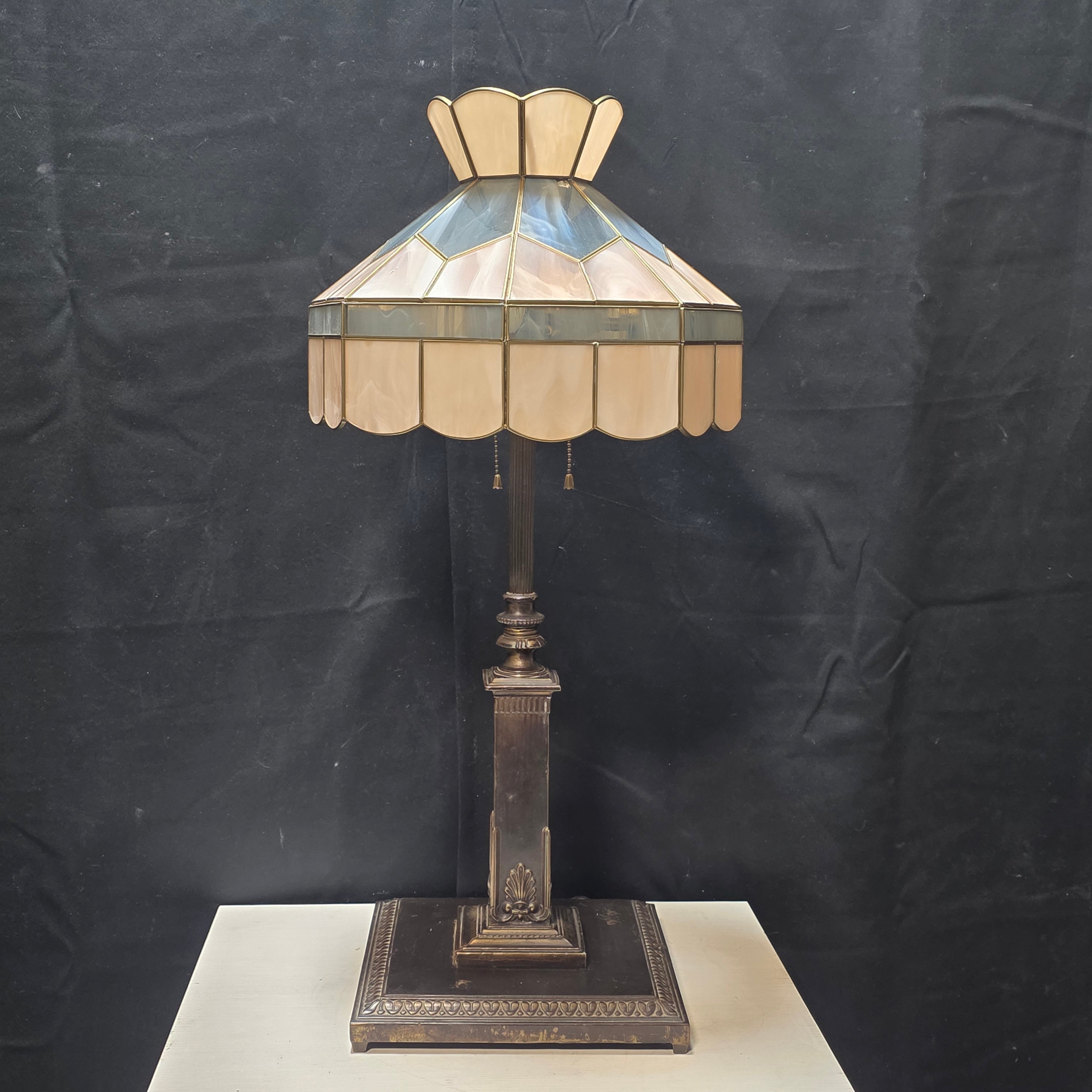 Antique Tiffany Style Square Base Table Lamp 10"x10"x28"