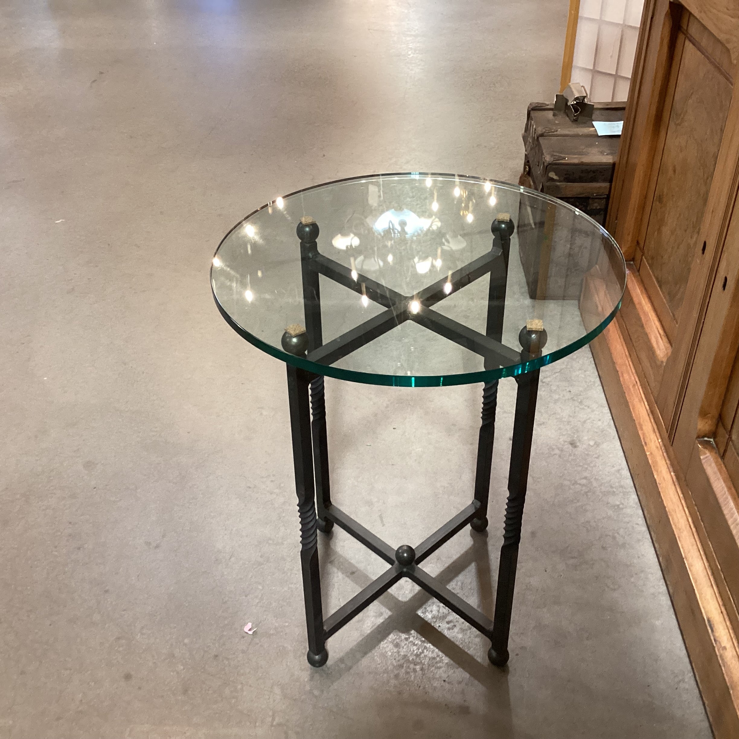 Twist Iron & Round Glass End Table 18" Diameter x 22"