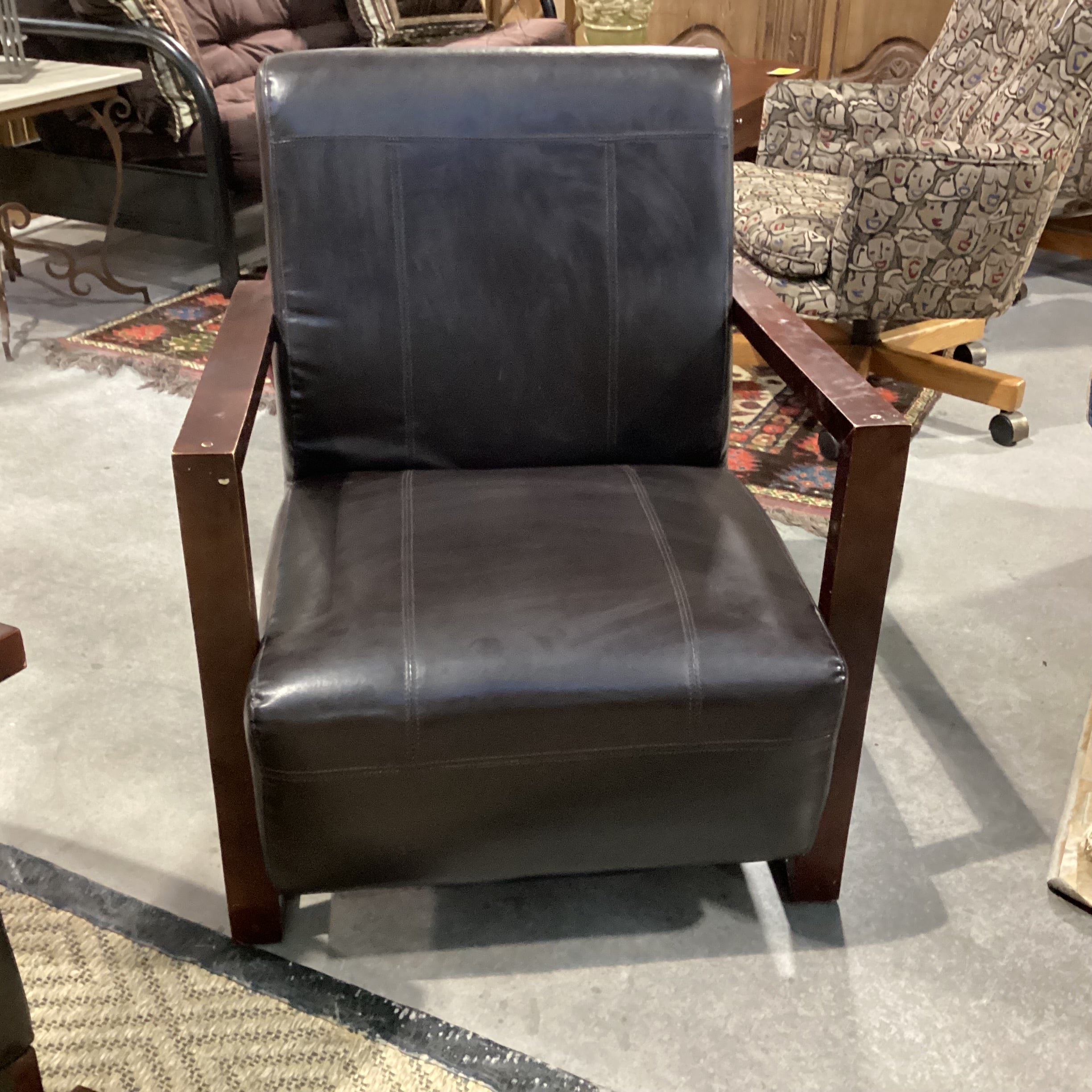 Faux Leather & Wood Chair 28"x 30"x 34"