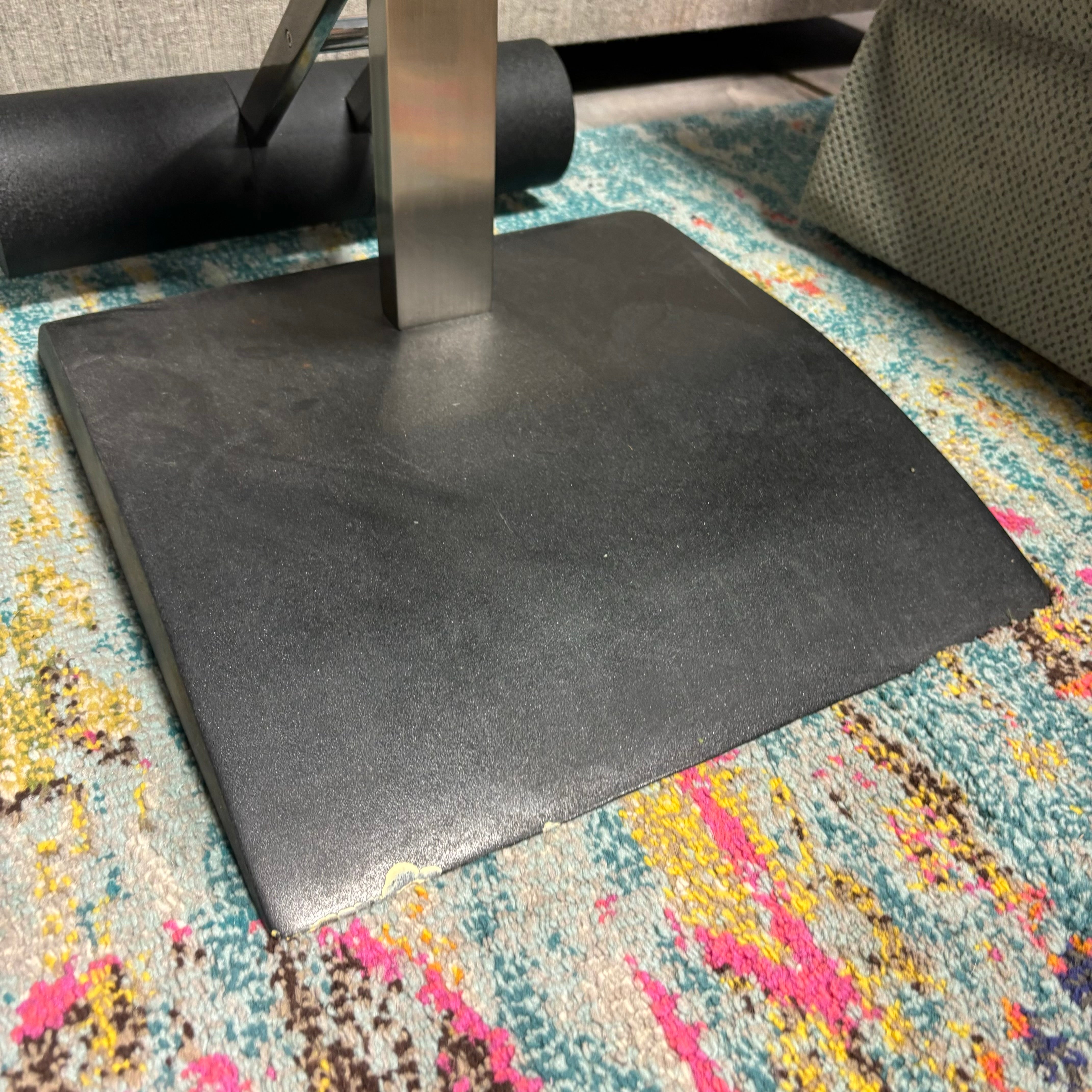 Black & Stainless Steel Adjustable Height Glass Top End Table 34"x 34"x 21.5" to 30"