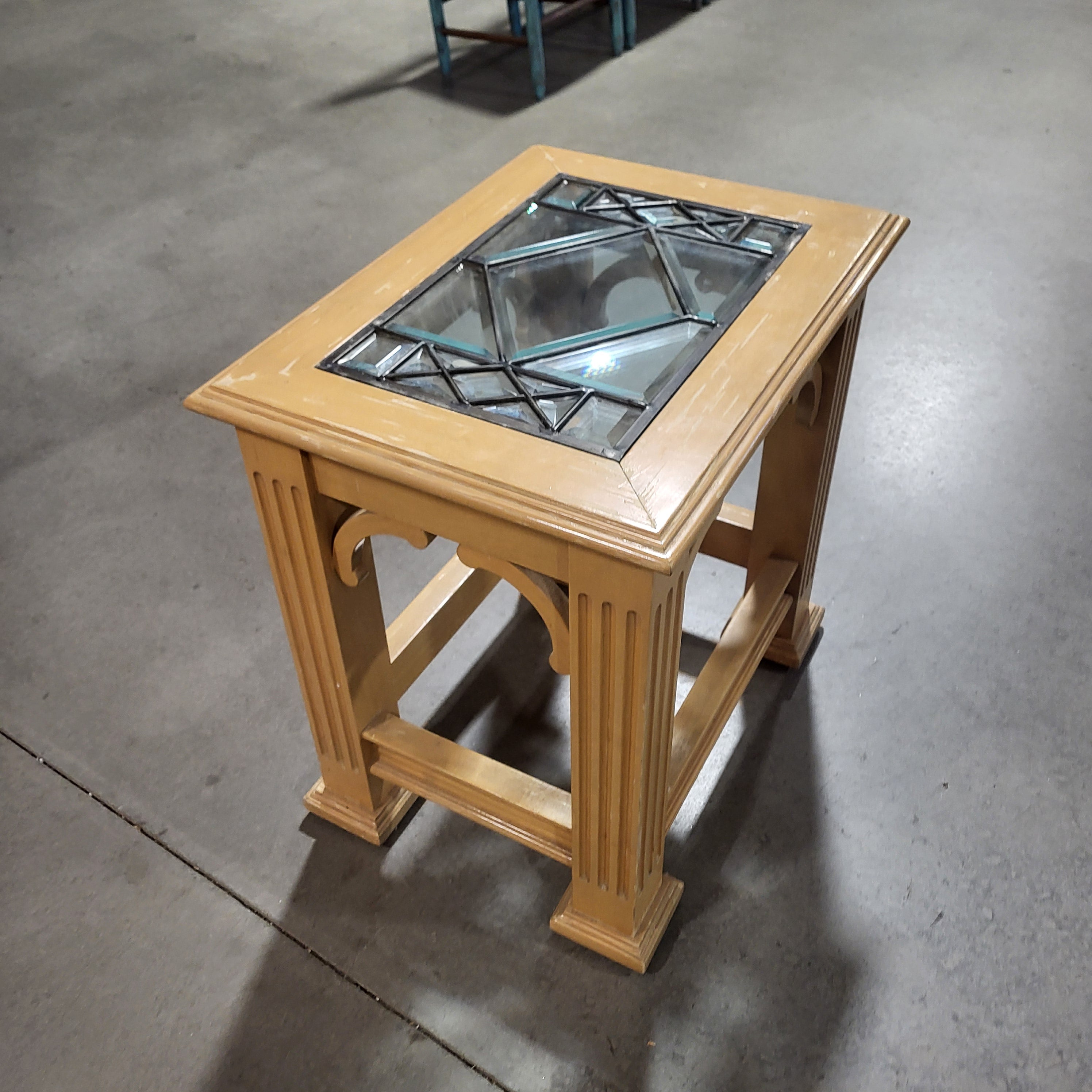 Light Wood with Leaded Glass Top End Table 24"x 18"x 24.5"