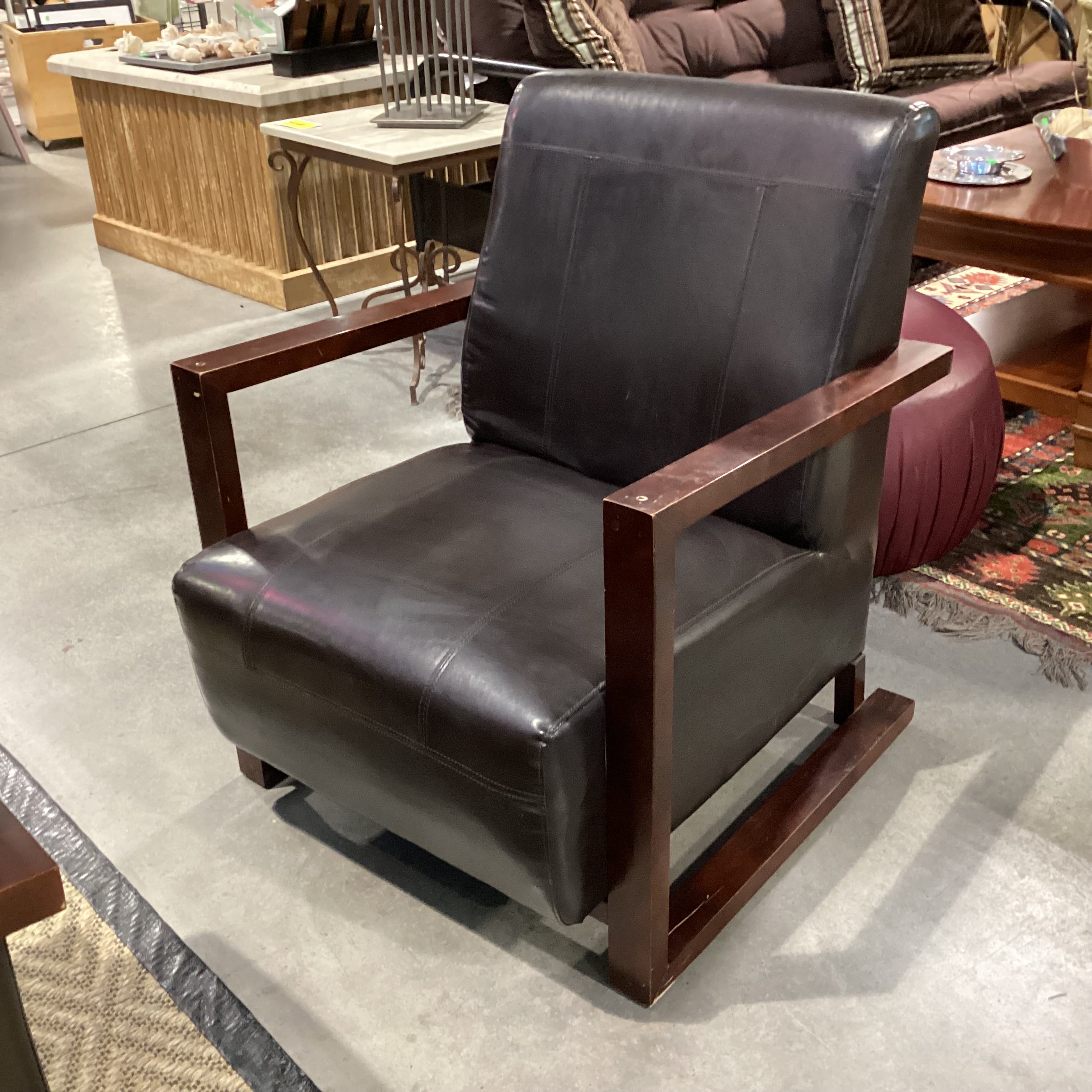 Faux Leather & Wood Chair 28"x 30"x 34"