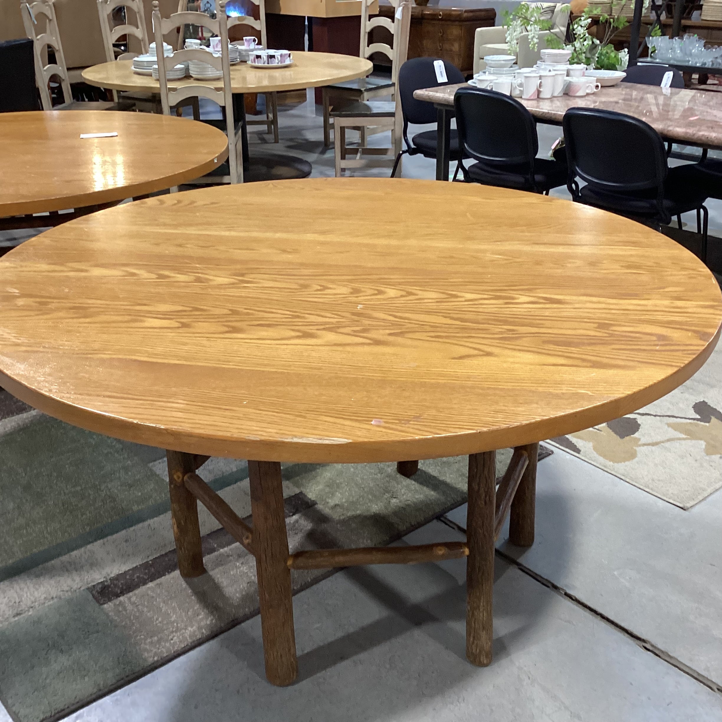 Old Hickory Log & Round Wood Top Dining Table 60" Diameter x 30"