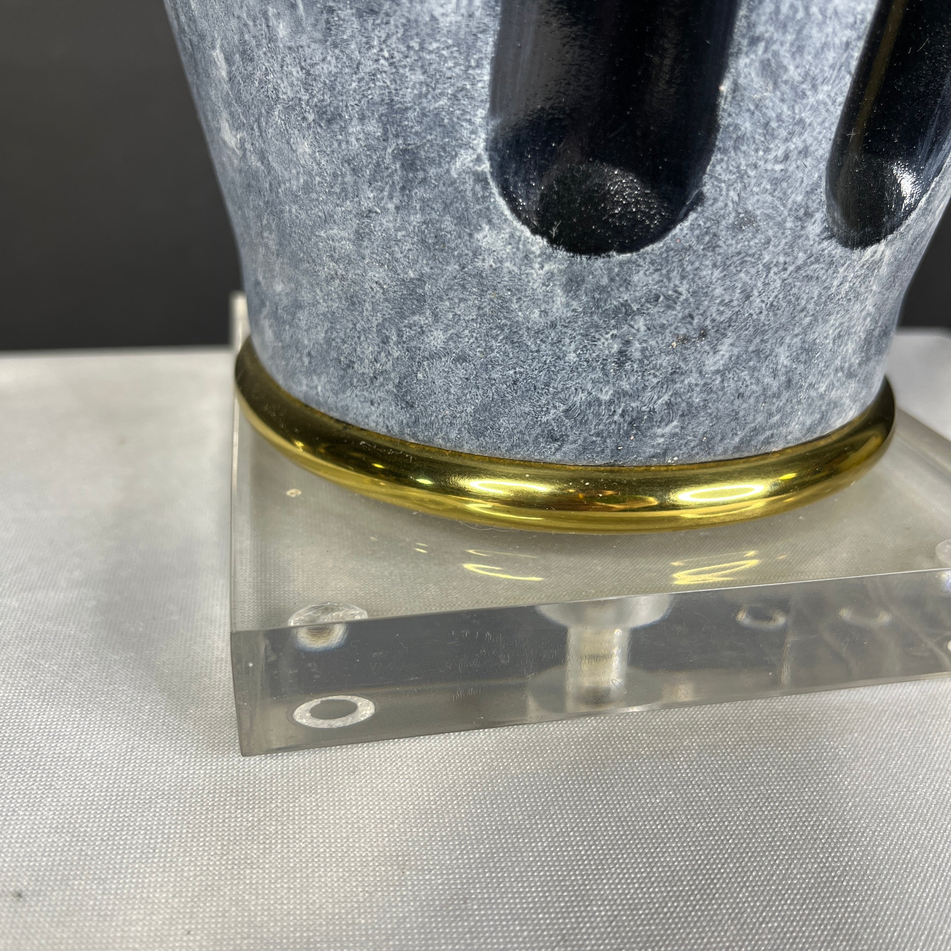 Art Deco Style Black and Cloudy Blue Ceramic Vase with Shade Table Lamp 14” Diameter @ Shade x 30”