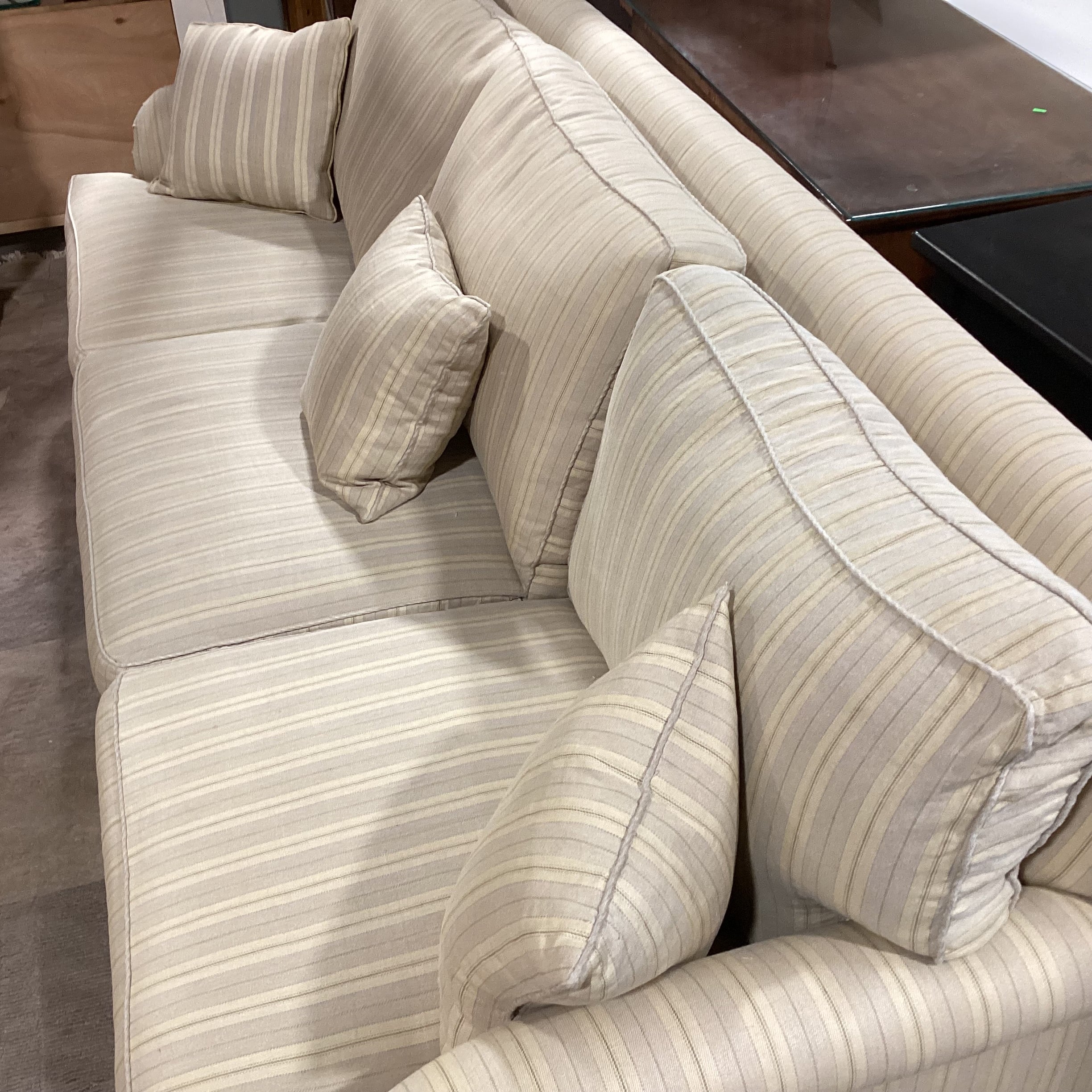 Custom Cream & Brown Woven Stripe Down Mix Long Sofa 111"x 44"x 39"