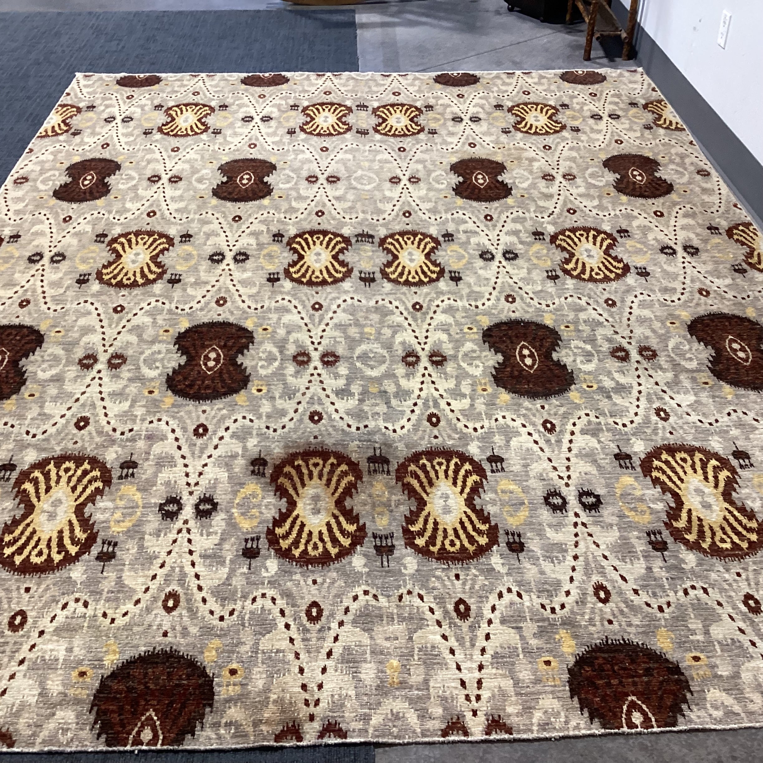 Cream Rust Brown Hand Woven Wool Rug 8'3"x 10'8"