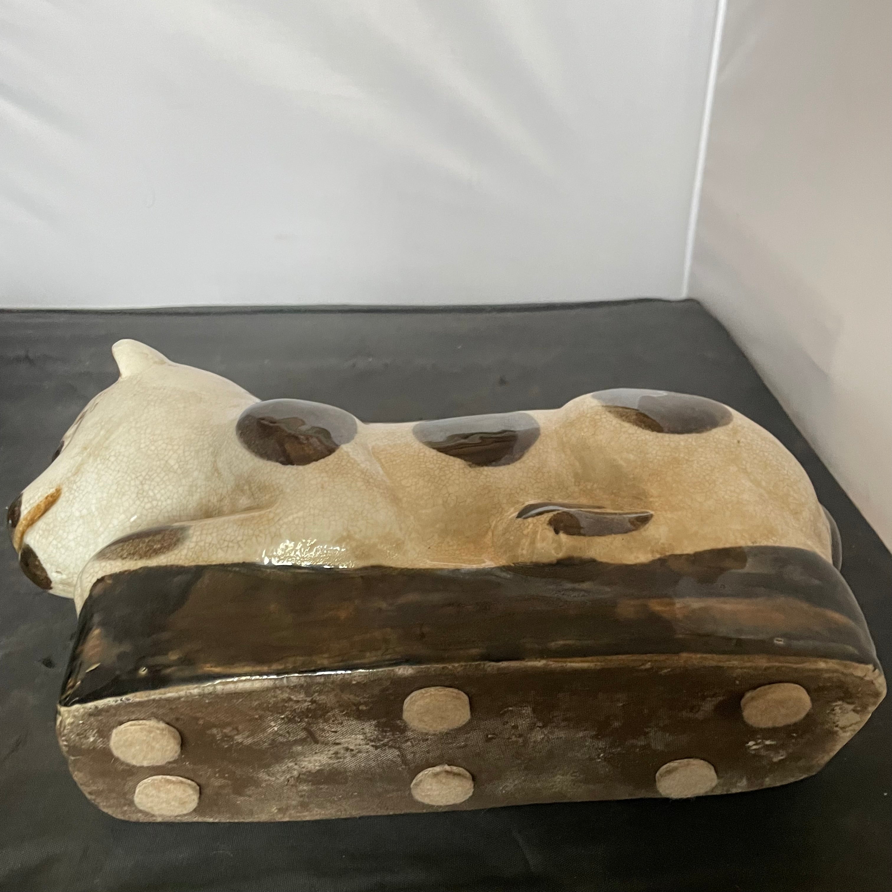 Antique Chinese Cizhou Ware Cat Pillow/Head Rest, 12"x5"x6.5"