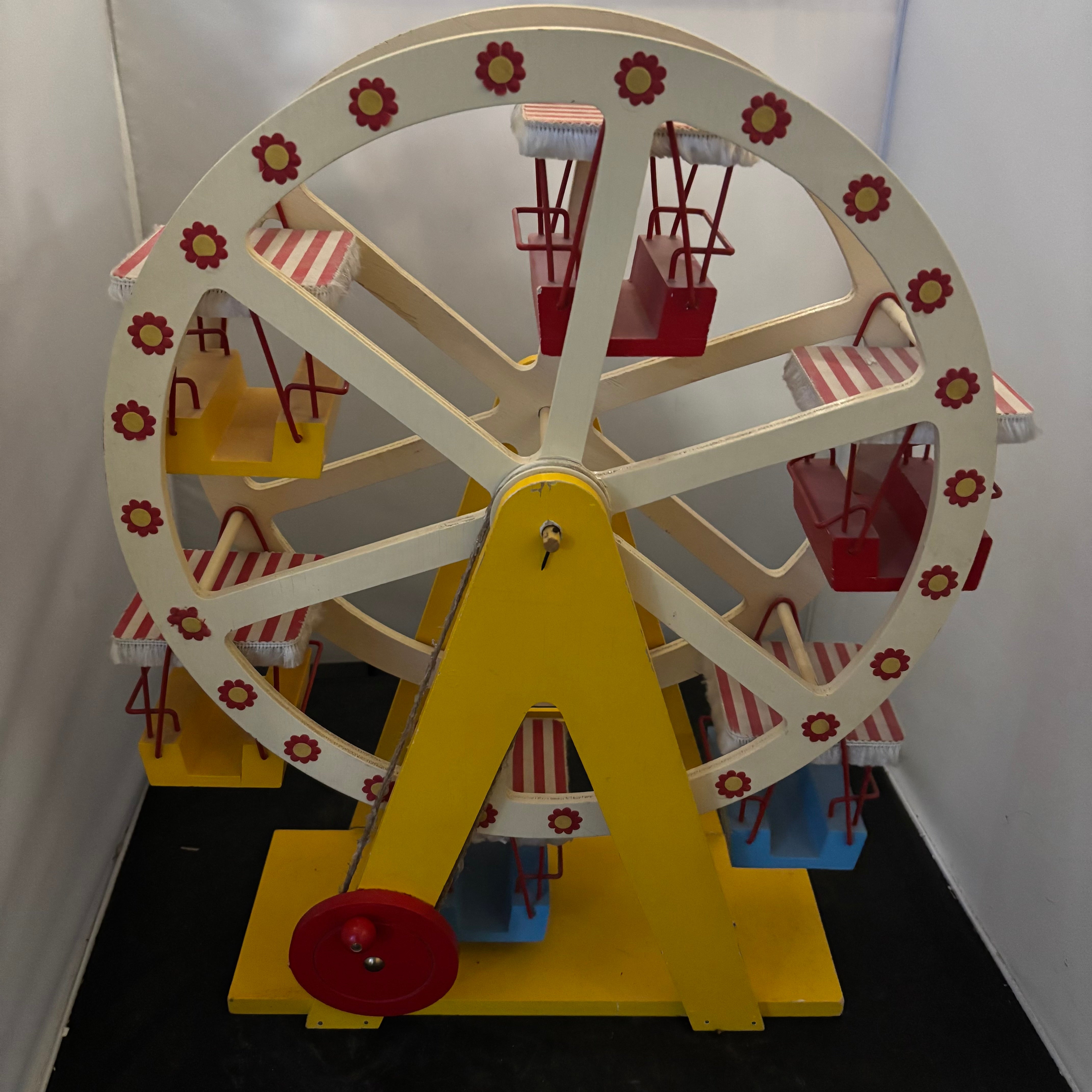 Vintage Handmade Painted Wooden 6 Car Cupcake Ferris Wheel, 17.5" x 8" x 23"