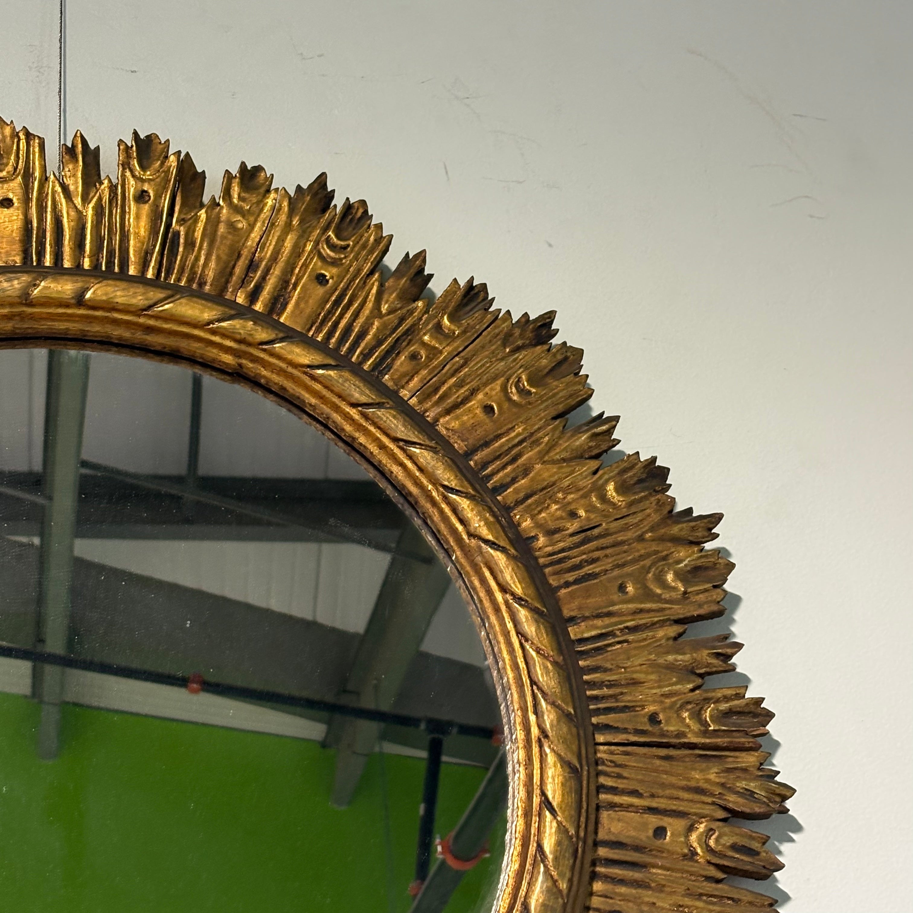 Gold Painted Wooden Sunburst Mirror