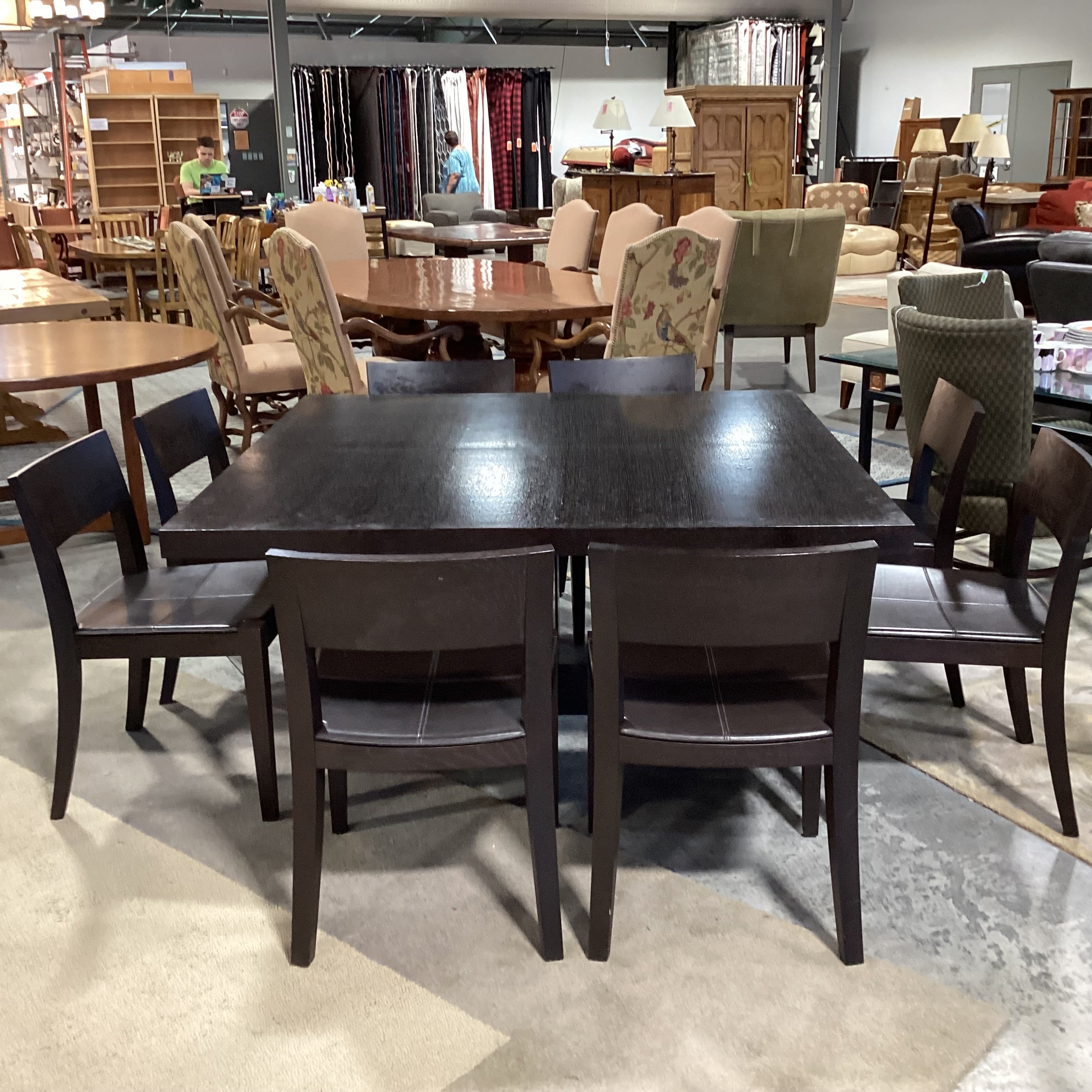 Casa Milano Italian Modern Japandi Design Table with 8 Wood & Leather Chairs Dining Set 59"x 59"x 29"