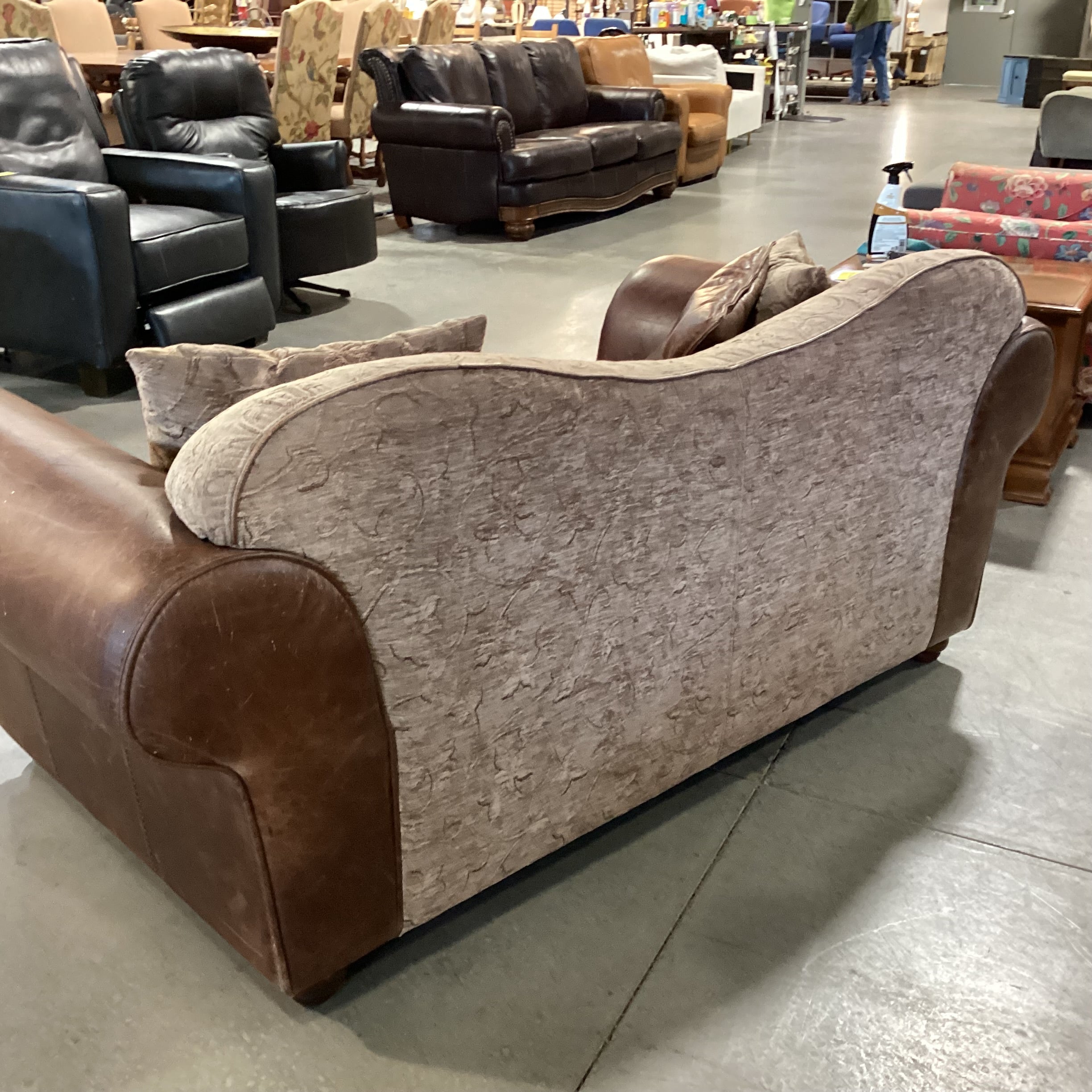Tan Leaf Vine Design Upholstery & Leather Love Seat Sofa 74"x 37"x 32"
