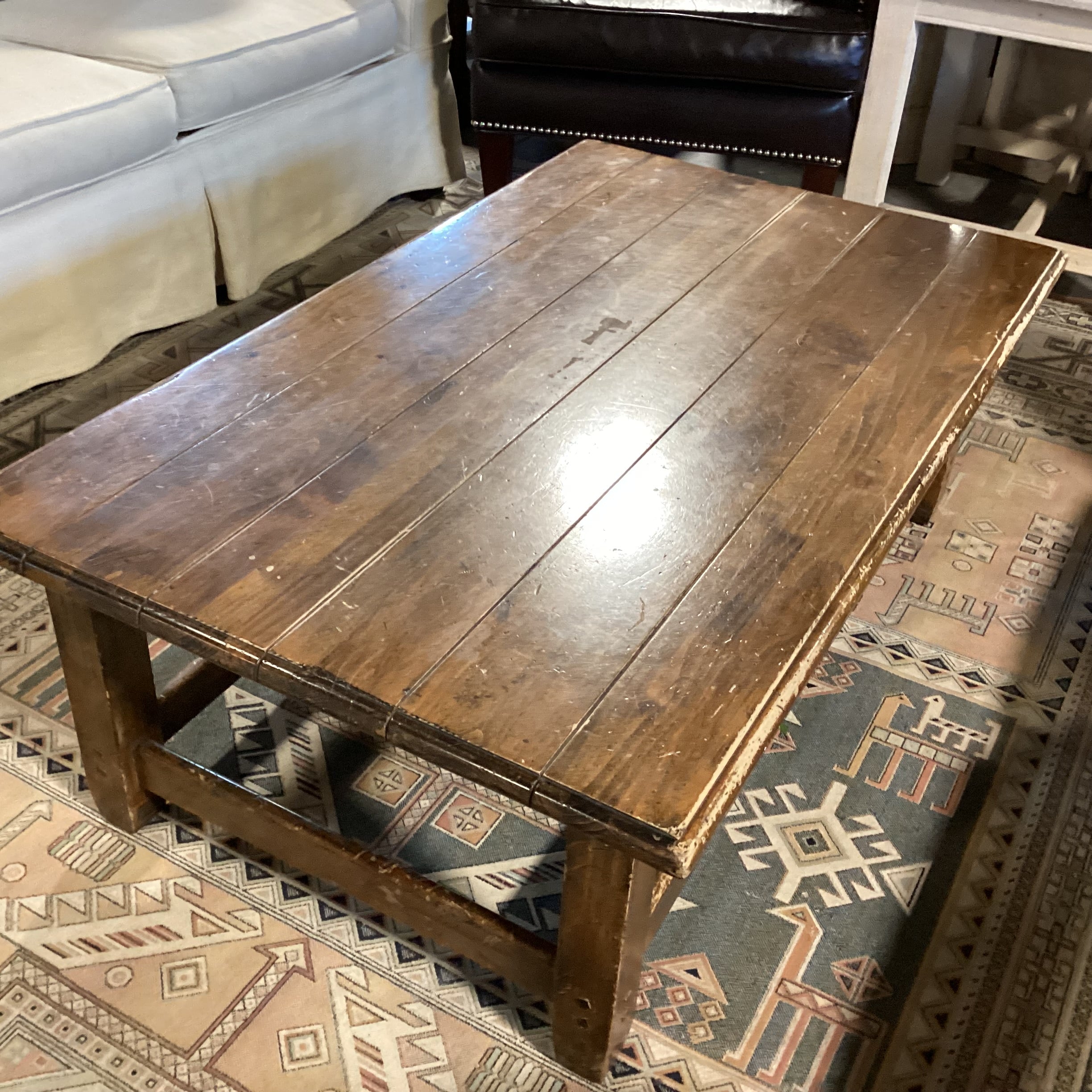 Distressed Finished Wood & Plank Coffee Table 50"x 30"x 17"