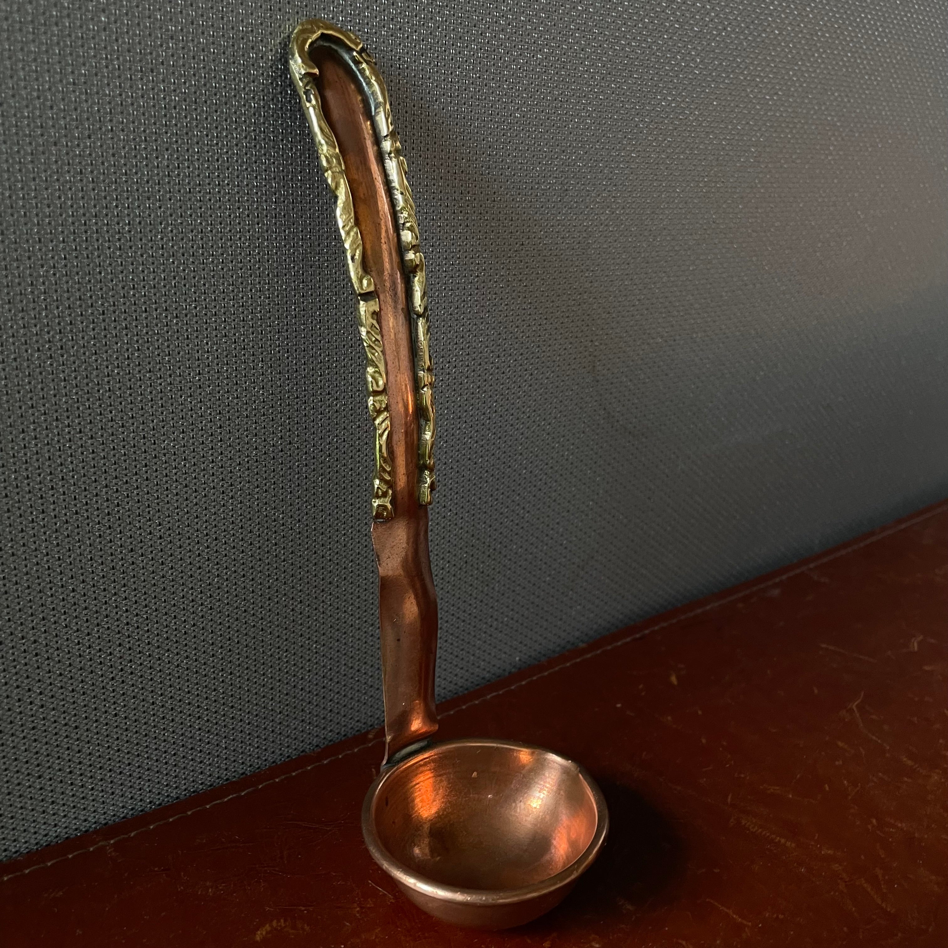 Set of 2 Handcrafted Hammered Solid Copper Bowl with Handles and Ladle