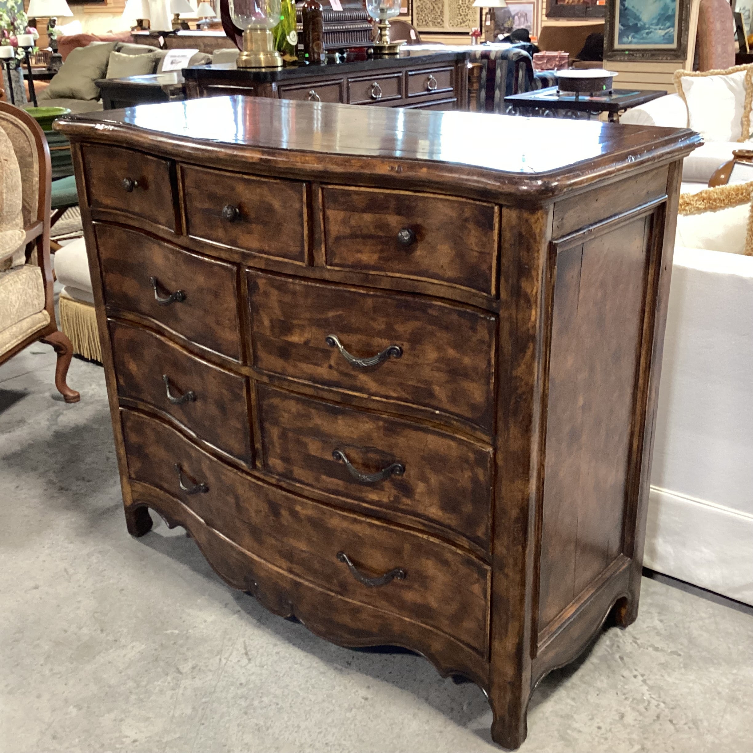 Dark Distressed Solid Wood 8 Drawer Chest 50"x 23"x 42.5"