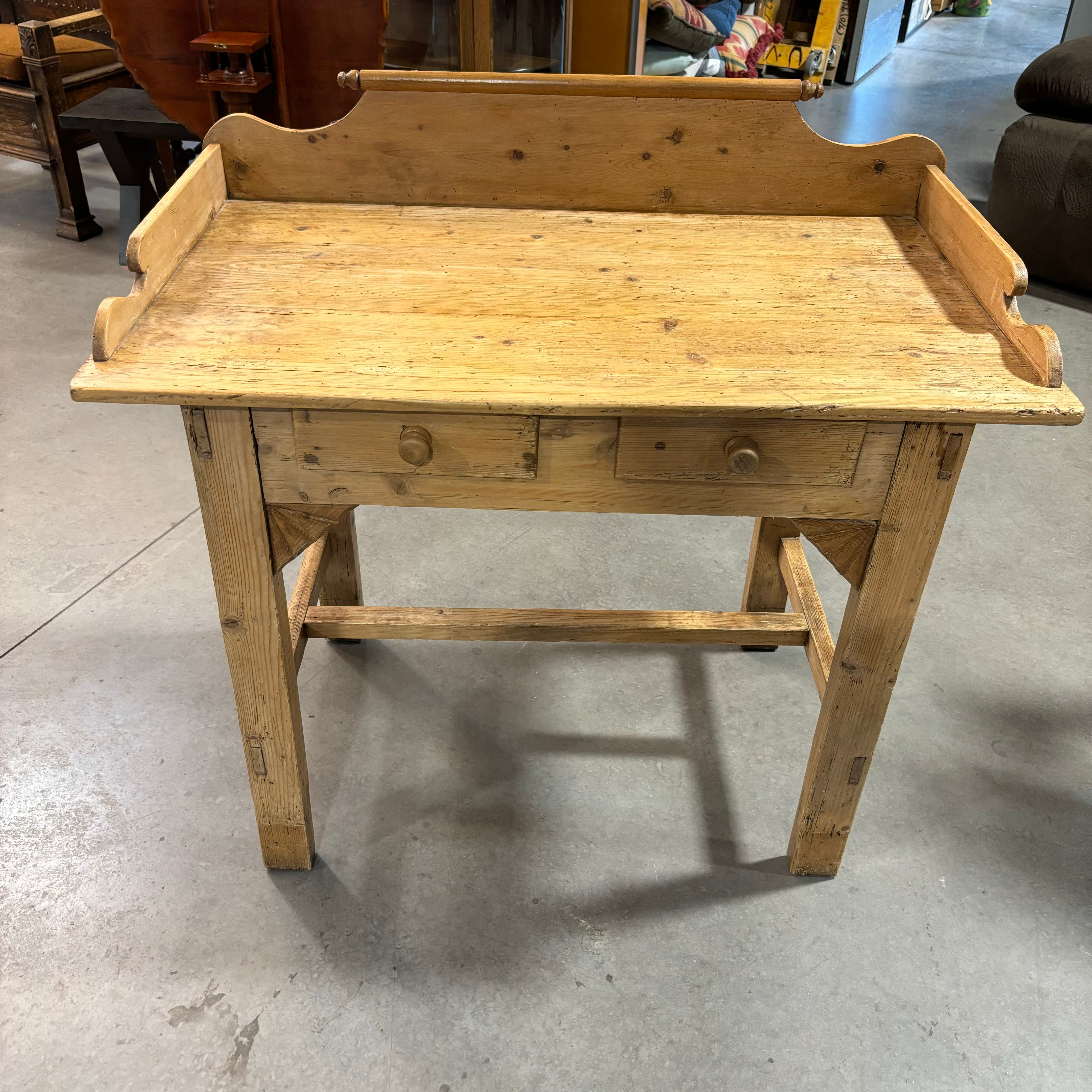 Antique Natural Pine 2 Drawer with Detailed Backsplash Desk 42"x 24"x 40"