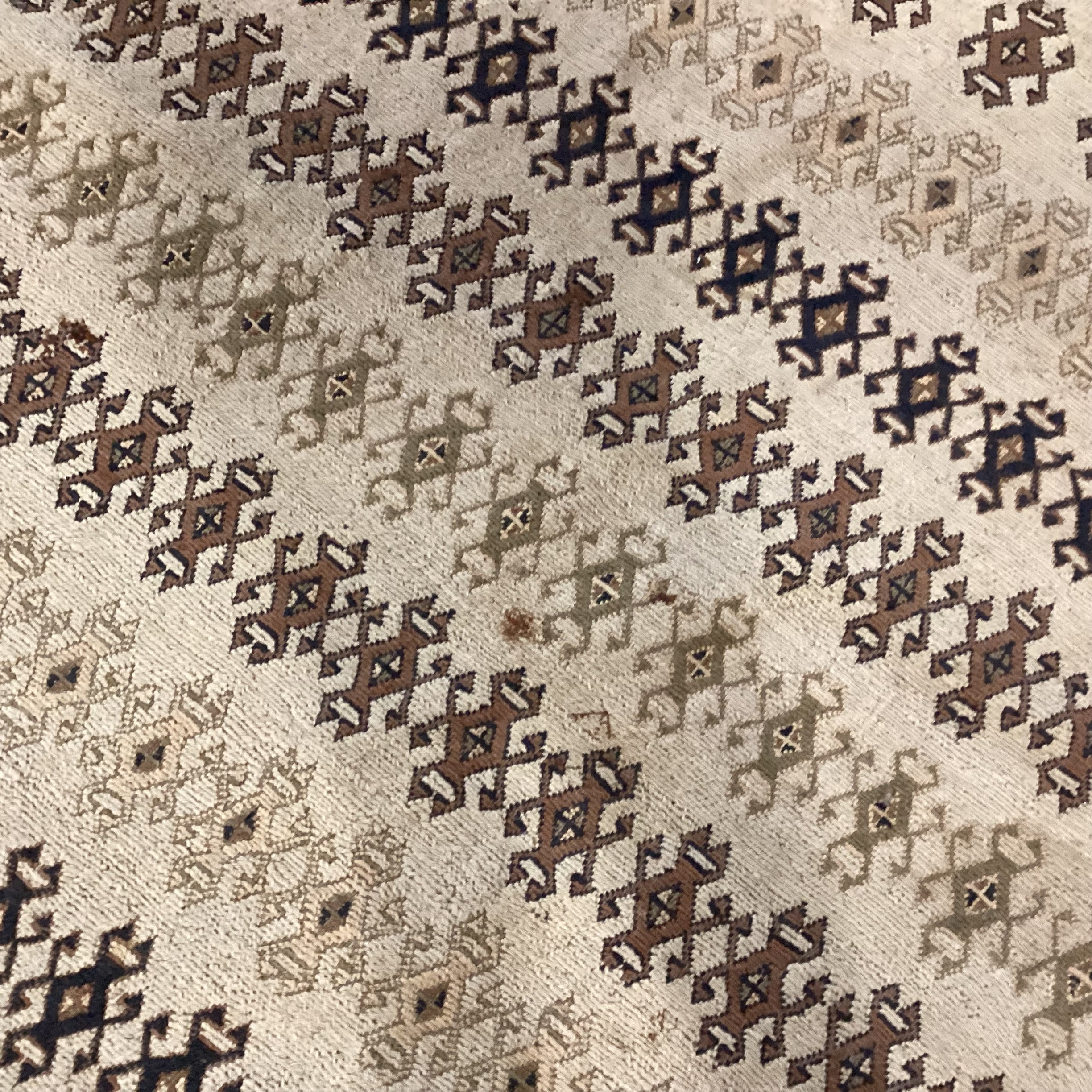 Vintage Tan & Brown Hand Woven Wool Rug 9'x 10'4"