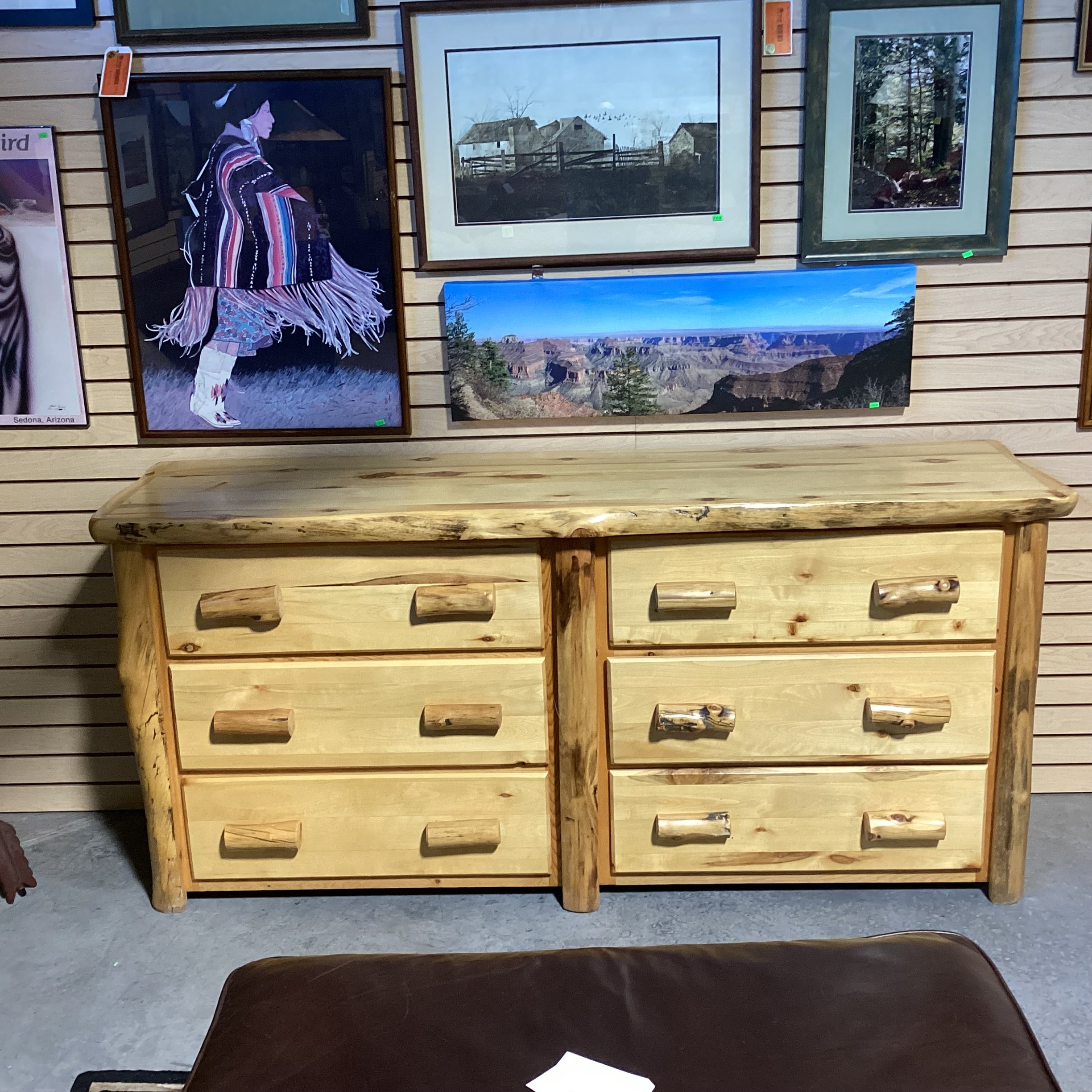 Honey Finish log 6 Drawer Dresser 75"x 21"x 35"