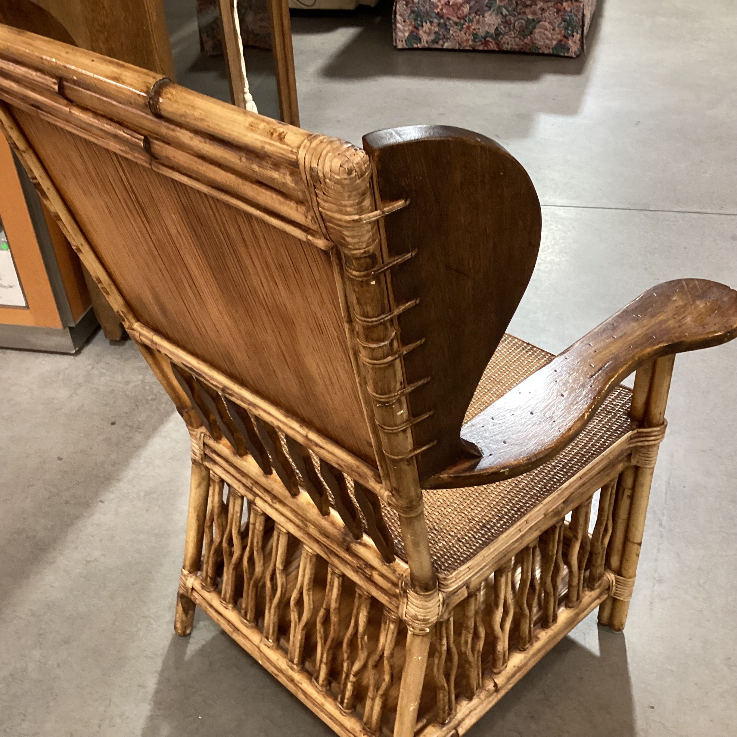 Palecek Bamboo Wood & Rattan Woven with Bottom Storage Arm Chair 30"x 26"x 42"