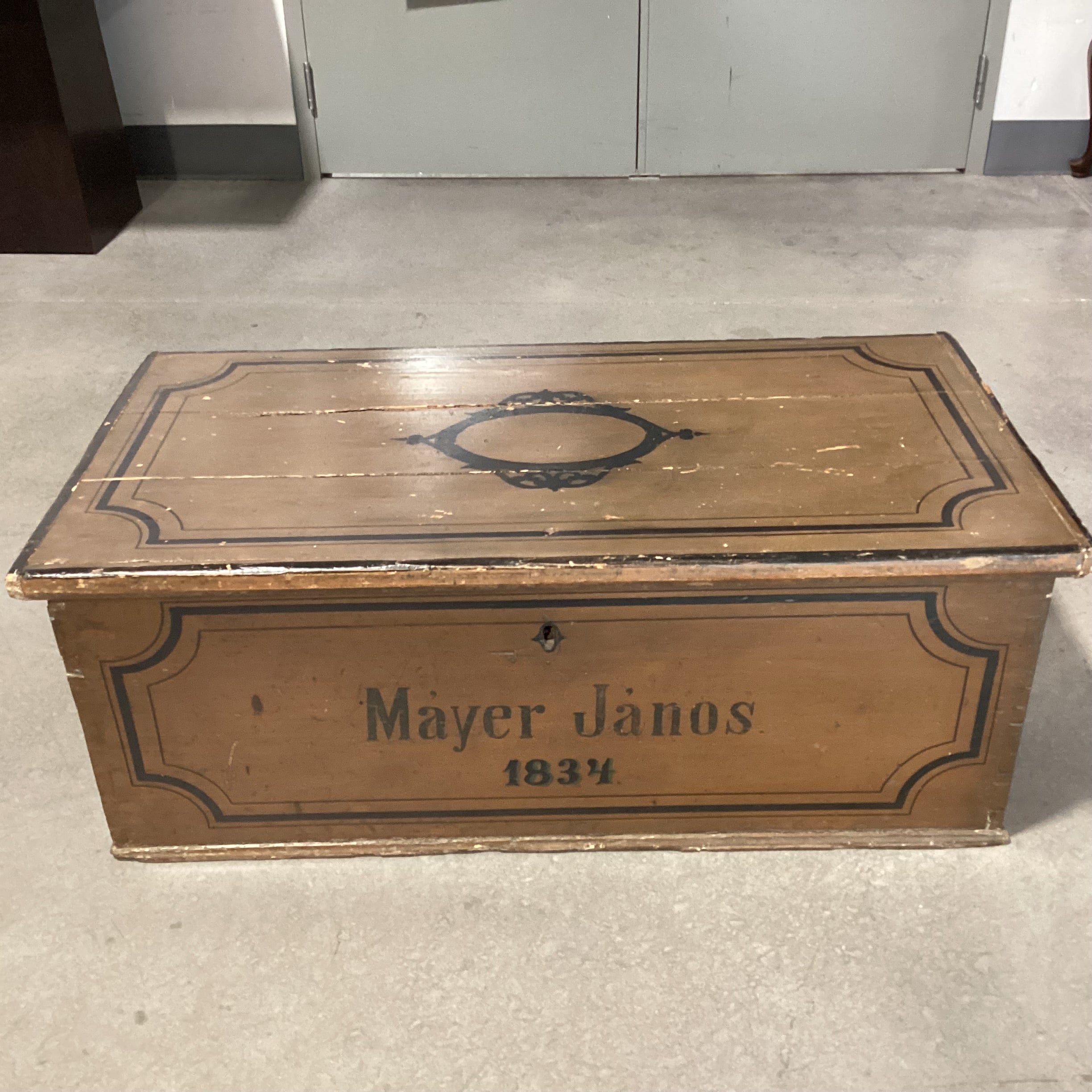 Antique Mayer Janos Painted Wood Trunk 41"x 21"x 16"