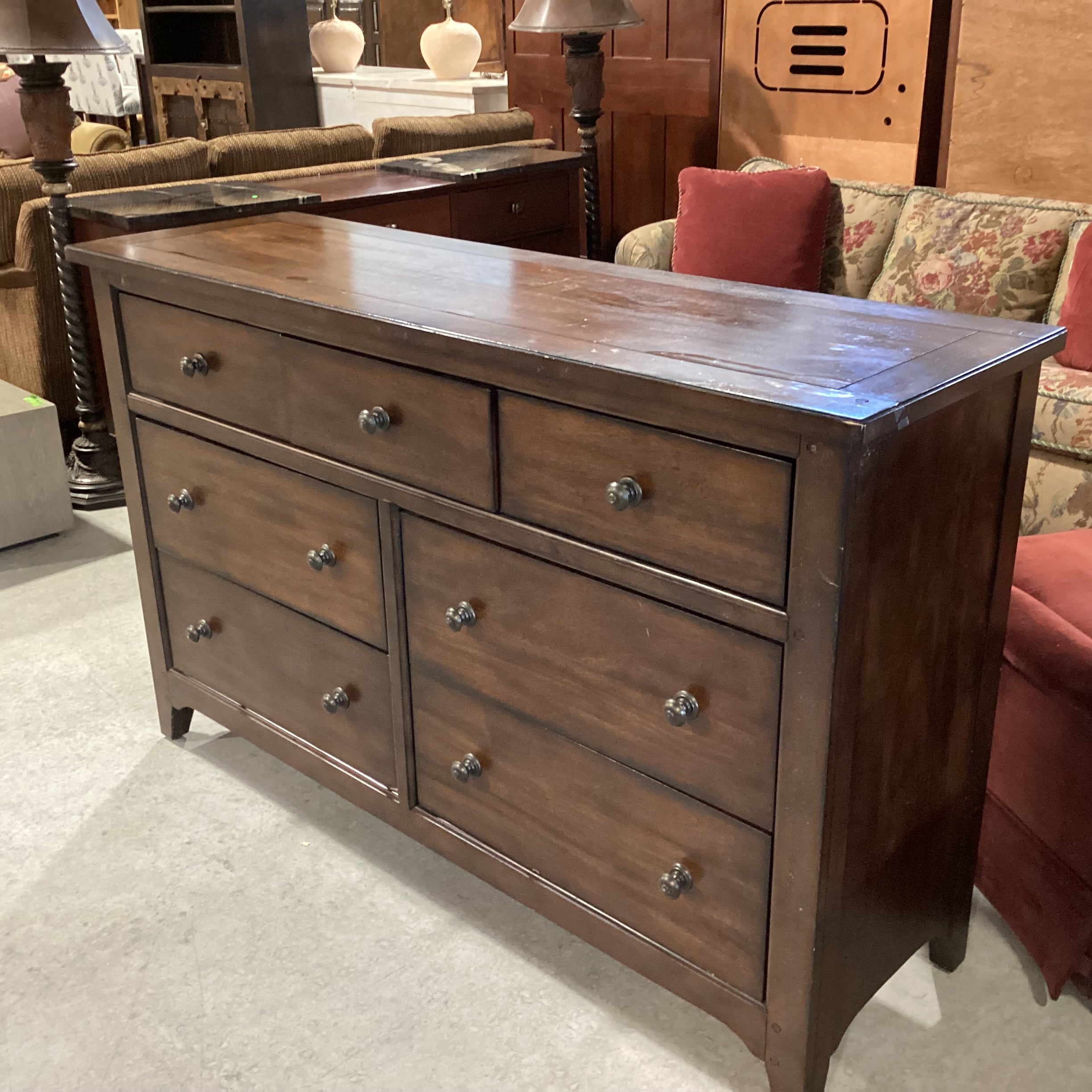 Dark Distressed Wood 7 Drawer Dresser 62"x 19"x 39"