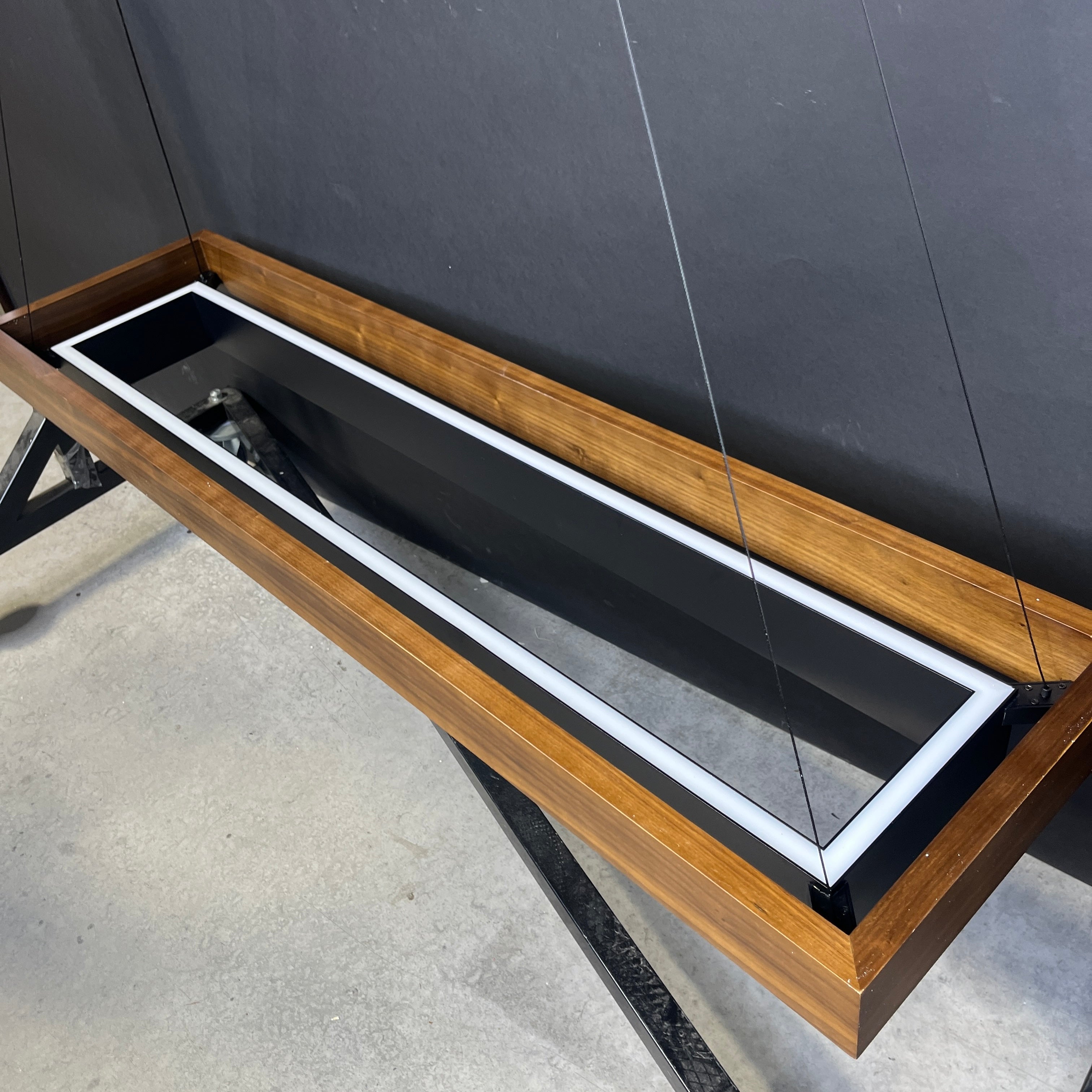 Modern Forms Hustler LED Dark Walnut and Black Metal Linear Chandelier 54”x 14”x 24” - 118”