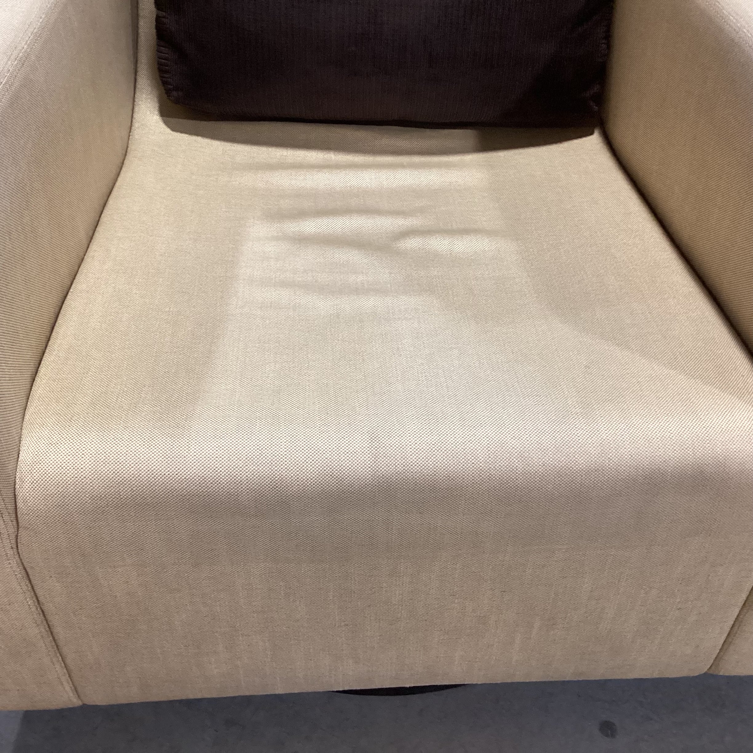 Custom Gold Woven Slope Arm Curved Back Swivel Chair 35"x 38"x 33"