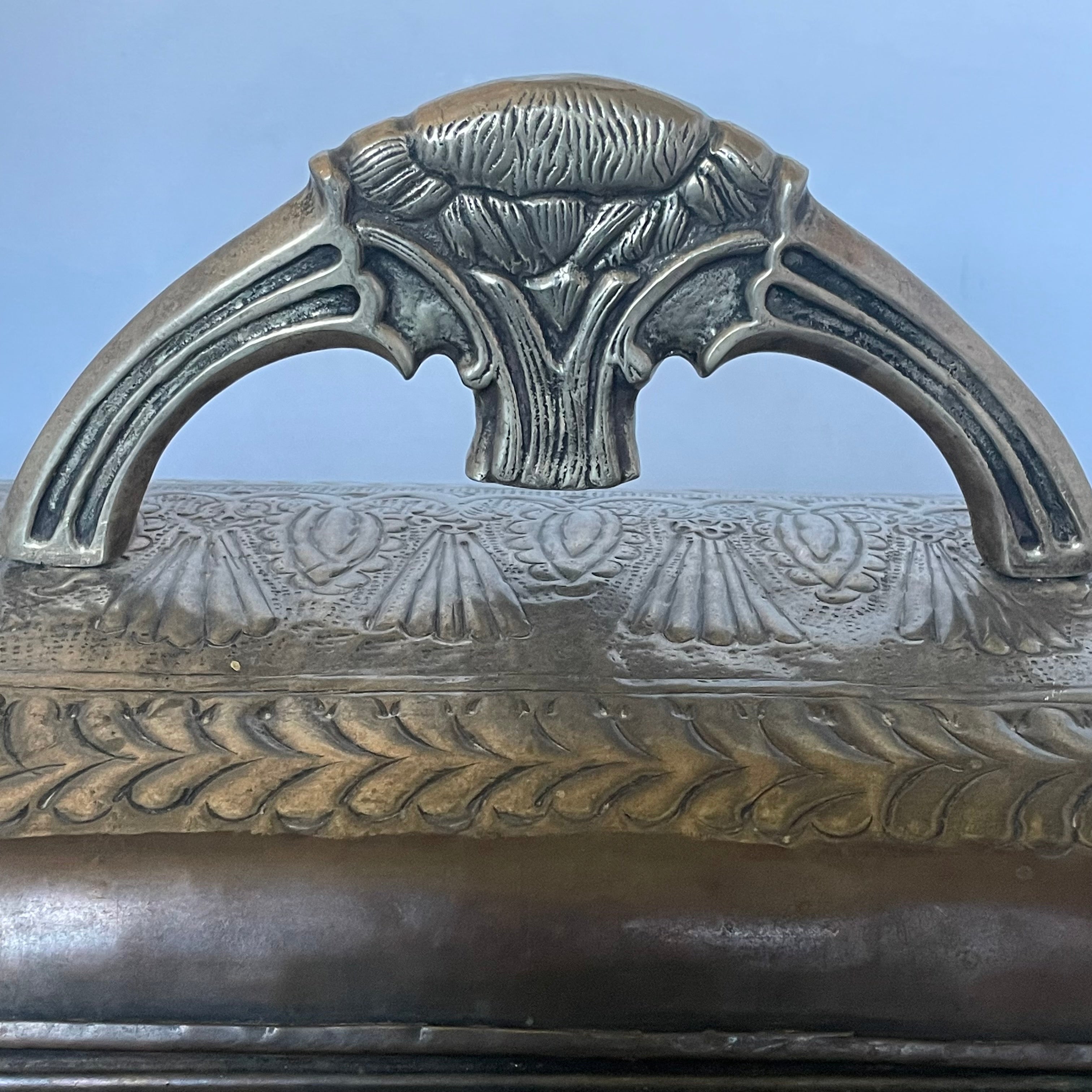 Silver/Copper Tones Metal Ornate Design Lidded Storage Box/Casket, 19.5"x8"x 14"