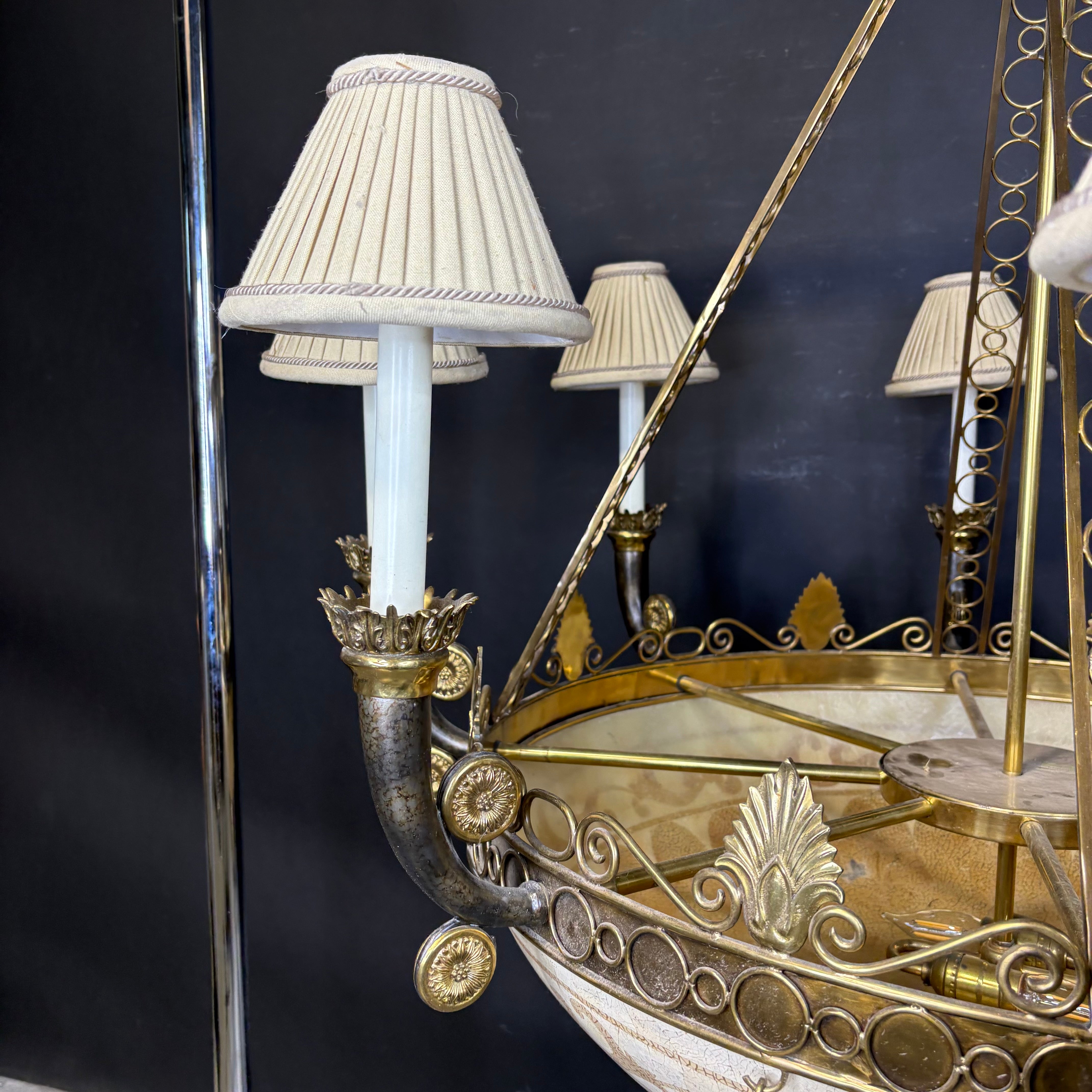 Maitland Smith Ostrich Egg 10-Light Ornate Bronze and Brass with Shades Chandelier 42” Diameter x 46”