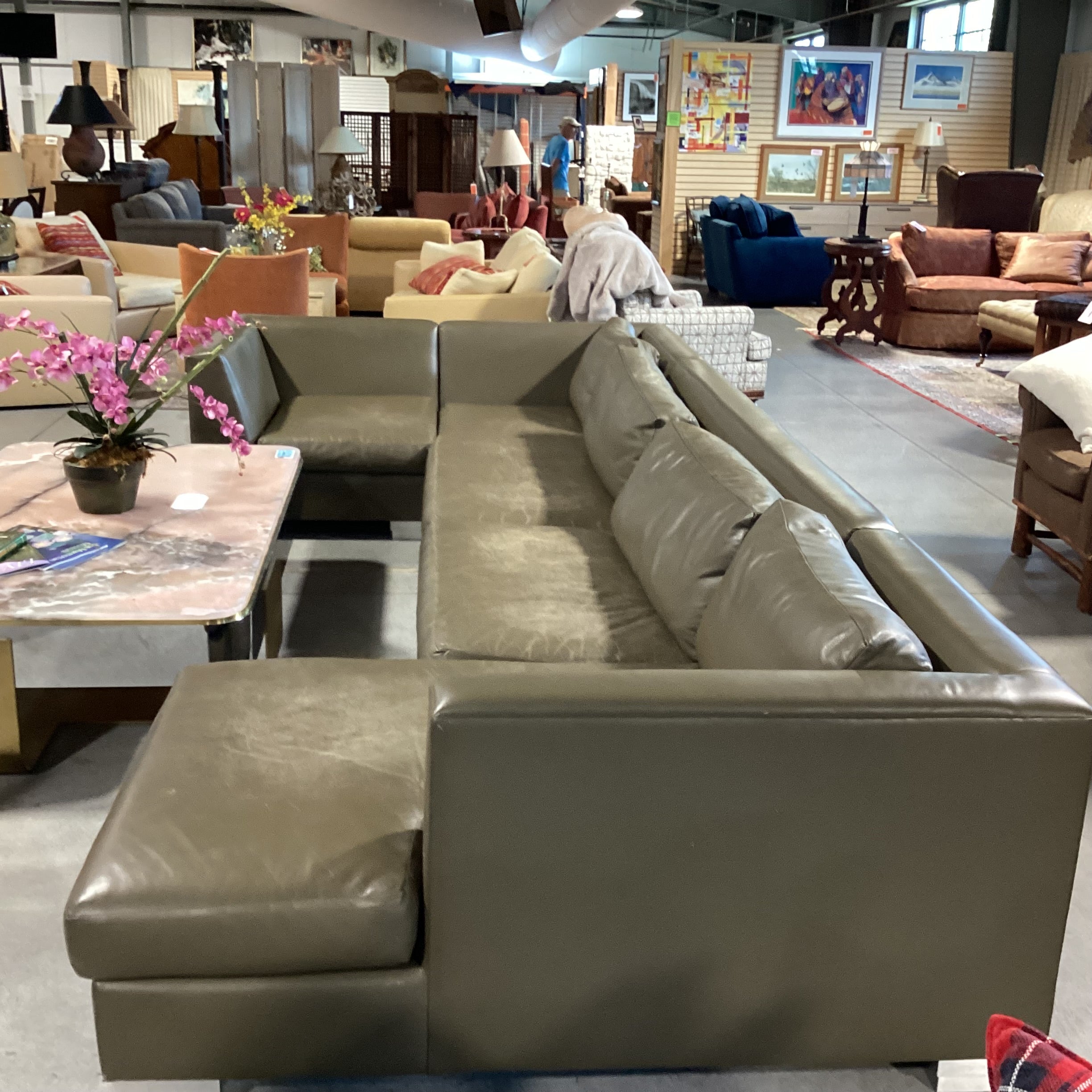 Modern Taupe Grey Leather Down Mix 4 Piece Sectional 76"x 162"x 62"x 40"x 28"
