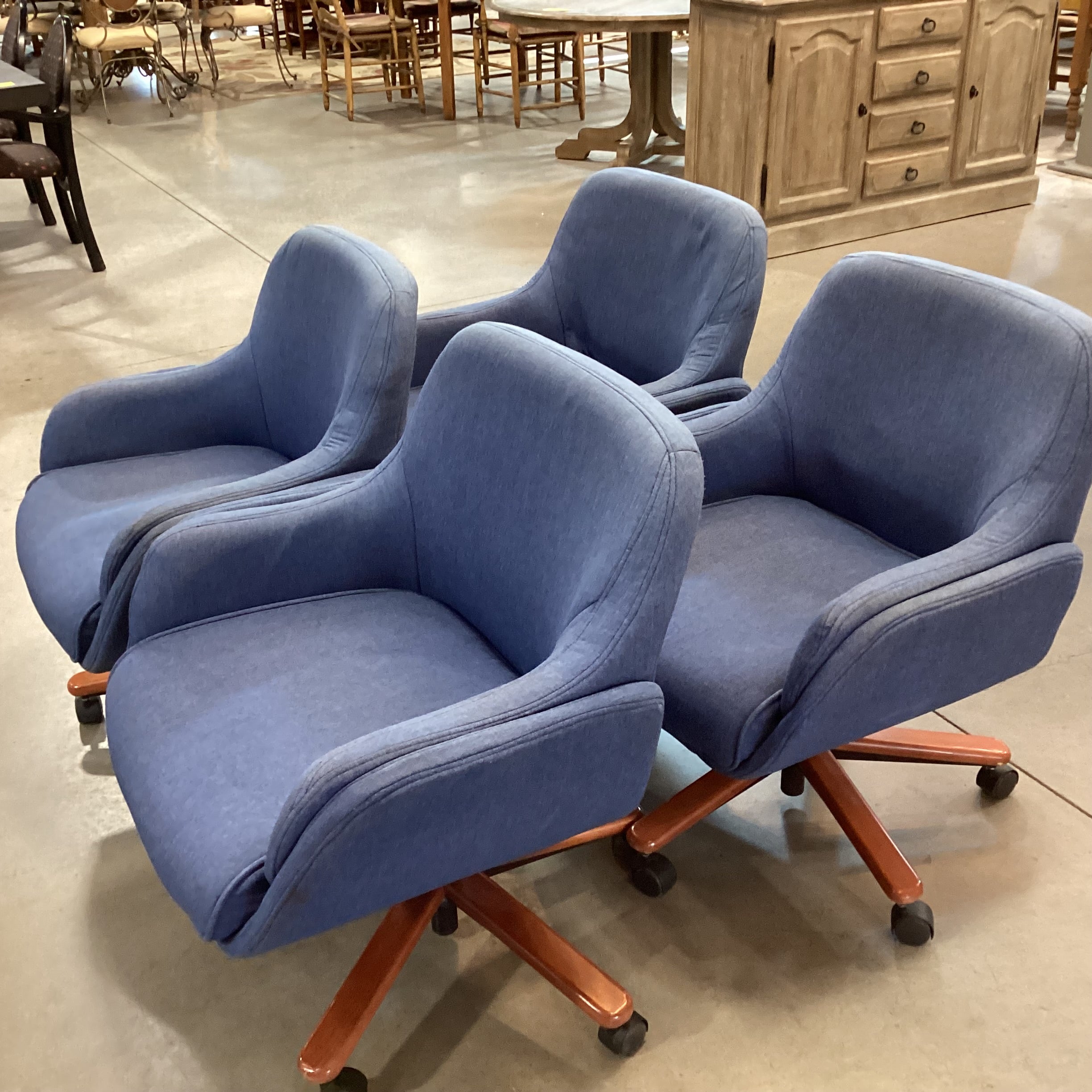 Set of 4 Denim Style Upholstered with Wood & Castered Adjustable Height Game Dining Chairs 27"x 26"x 33.5"