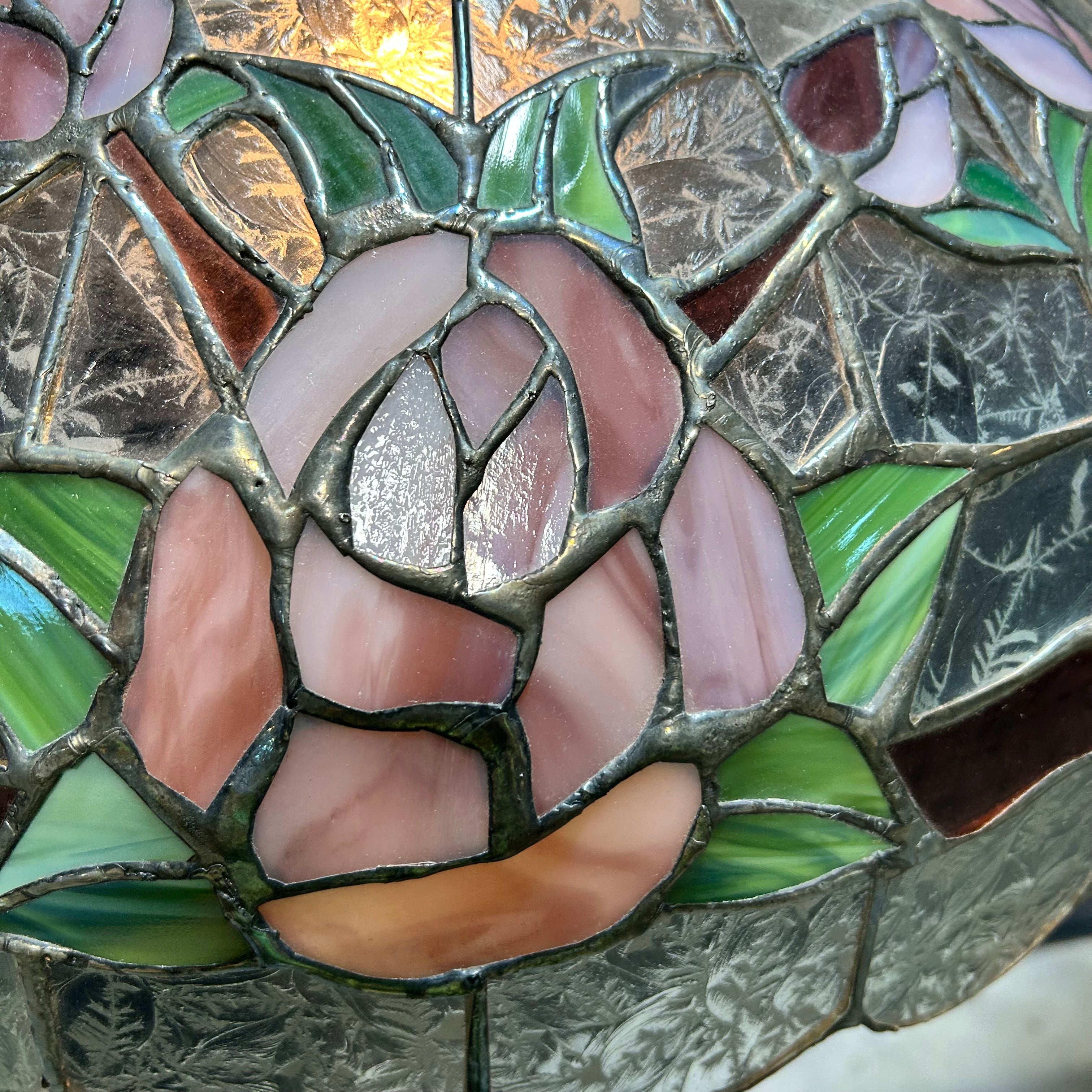 Vintage Tiffany Style Etched Stained Glass Chandelier 20"x 11"