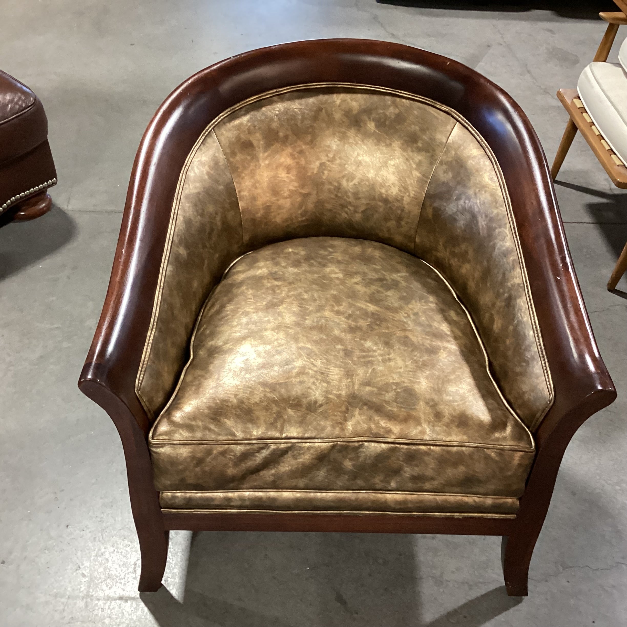 Gold Metallic Faux Leather & Finished Wood Chair 30"x 29"x 31"