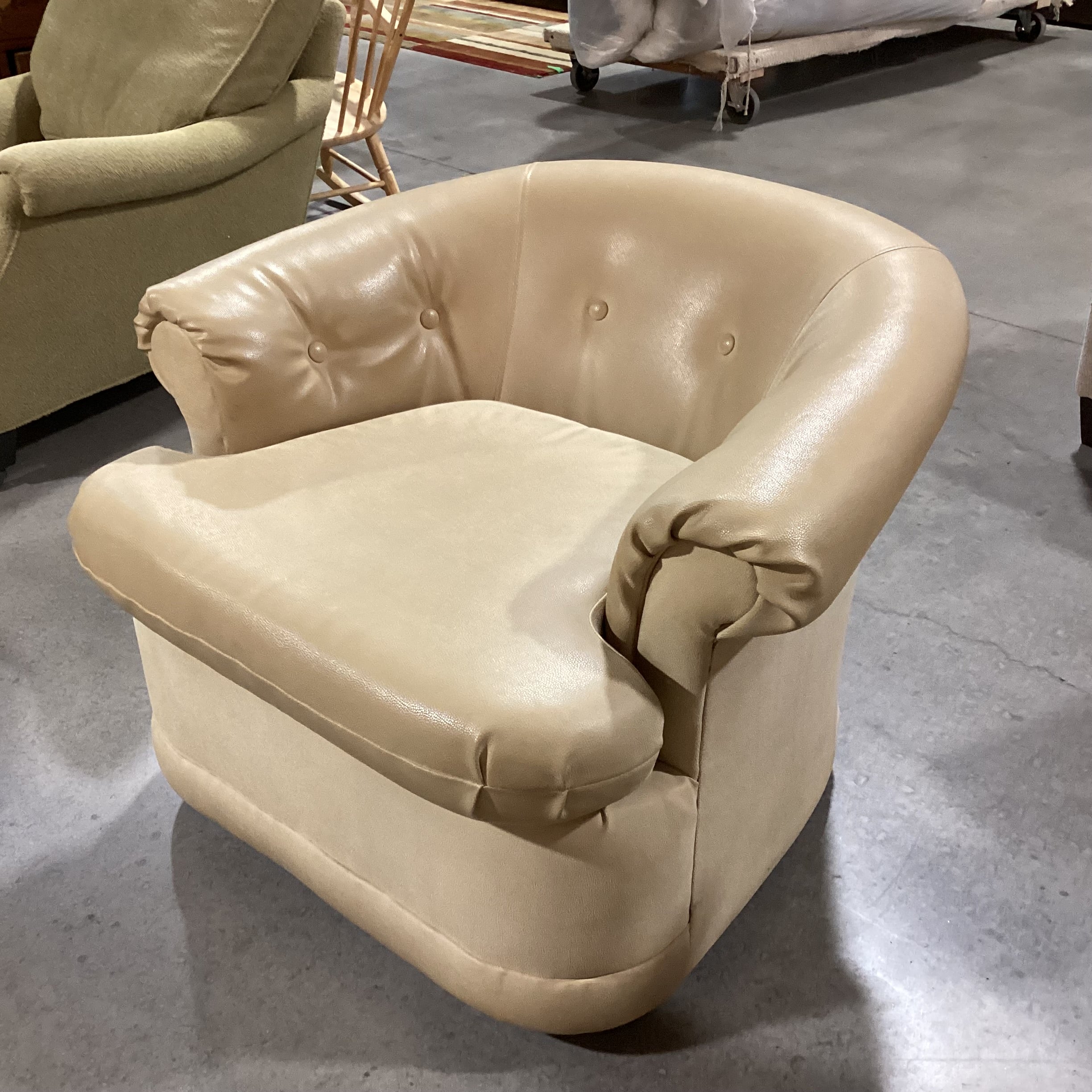 Blonde Faux Textured Leather Button Back Swivel Chair 36"x 34"x 27"