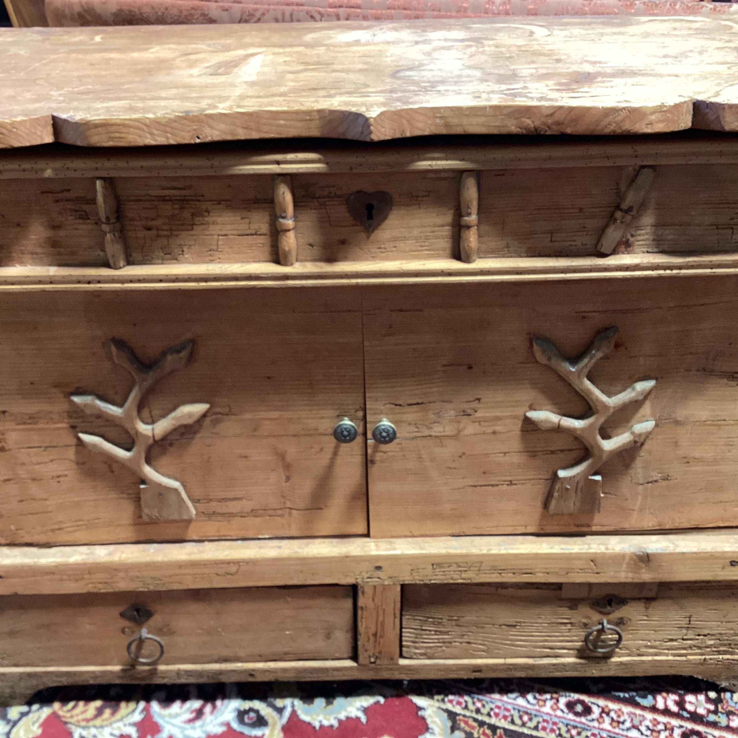 Antique Carved Pine with Repurposed Drawers Chest Trunk 52"x 28"x 33"