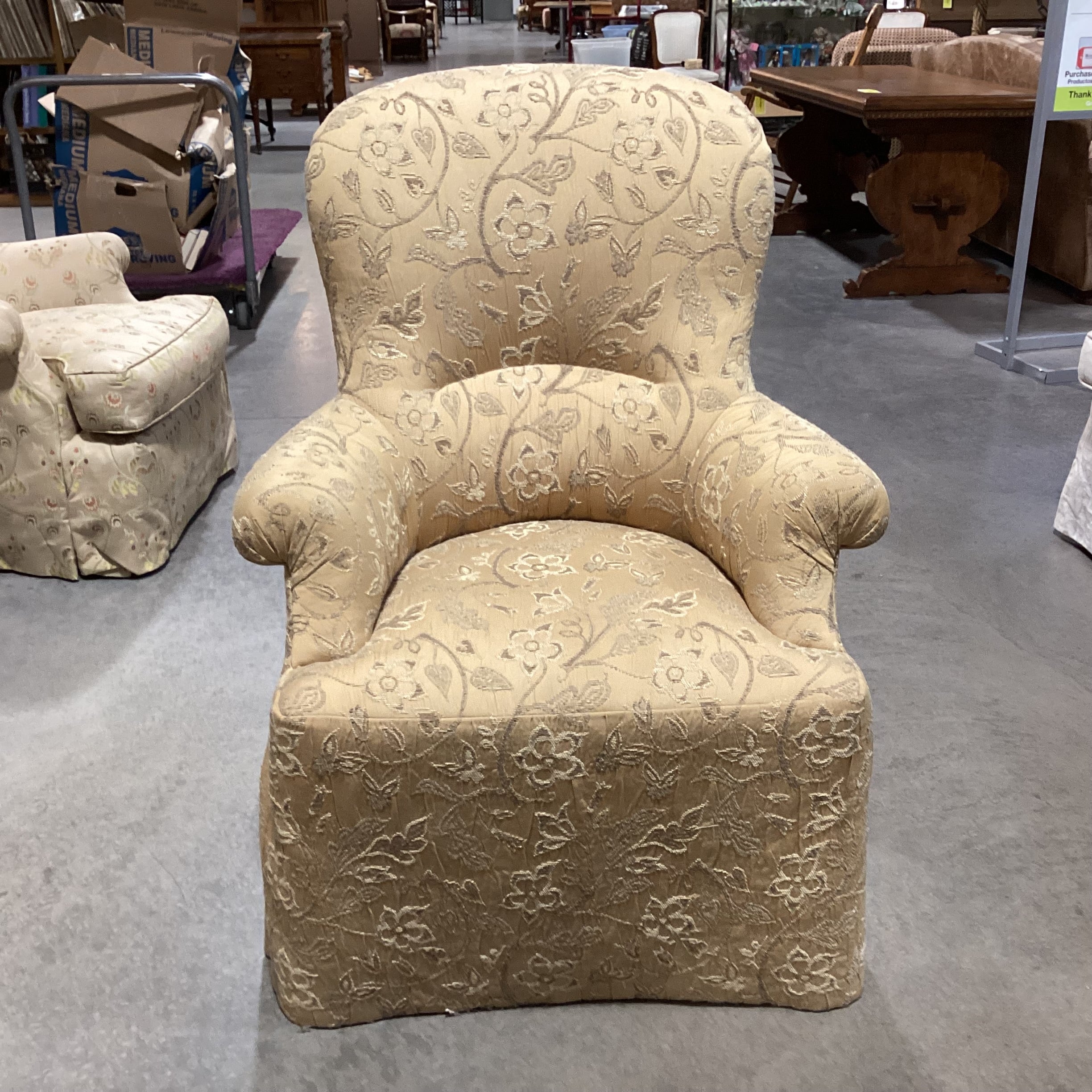 JJ Custom Gold & Taupe Raised Stitch Floral Chair 31"x 26"x 42"