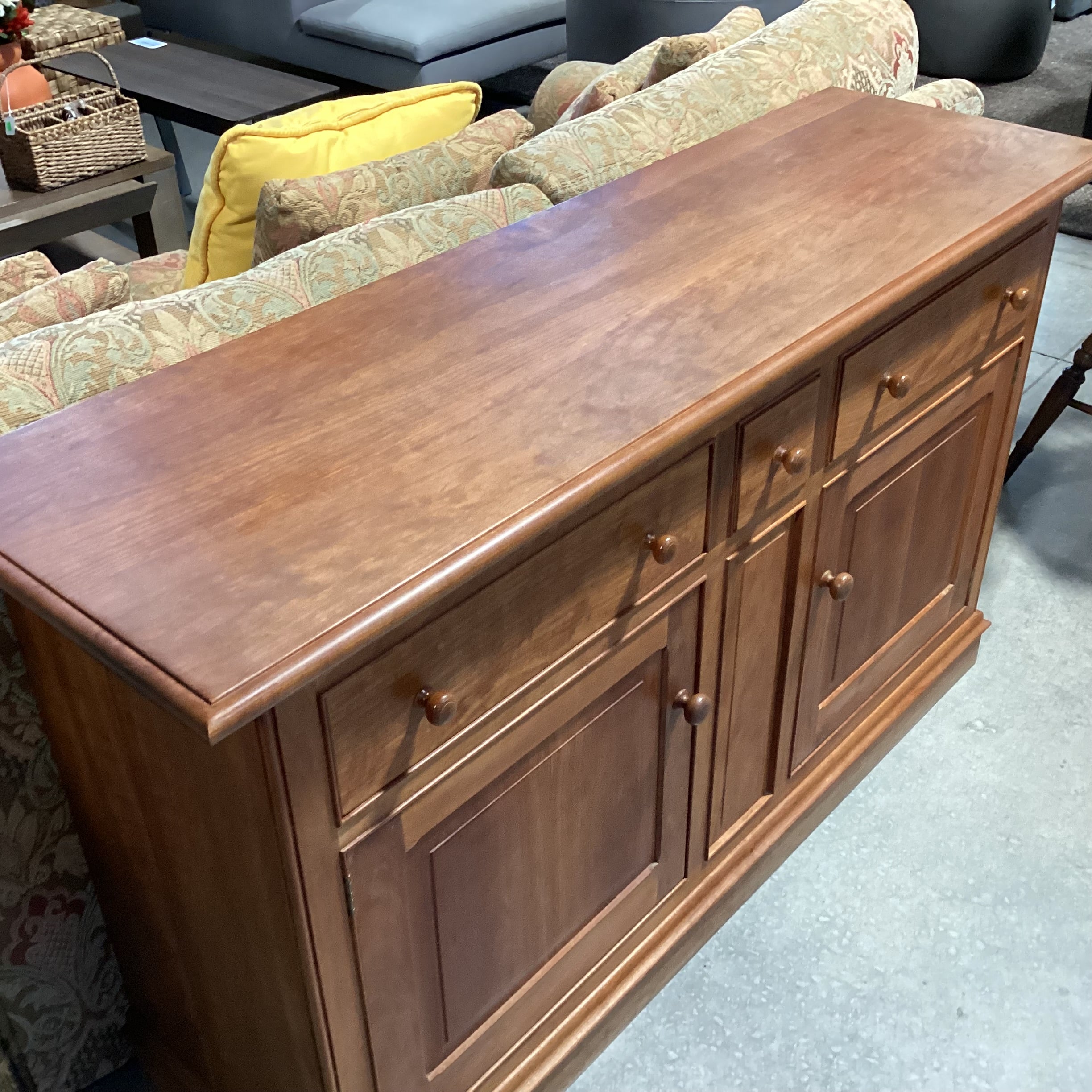 Solid Cherry 3 Drawer 2 Door with Shelves Sideboard Buffet 60"x 18"x 35.5"