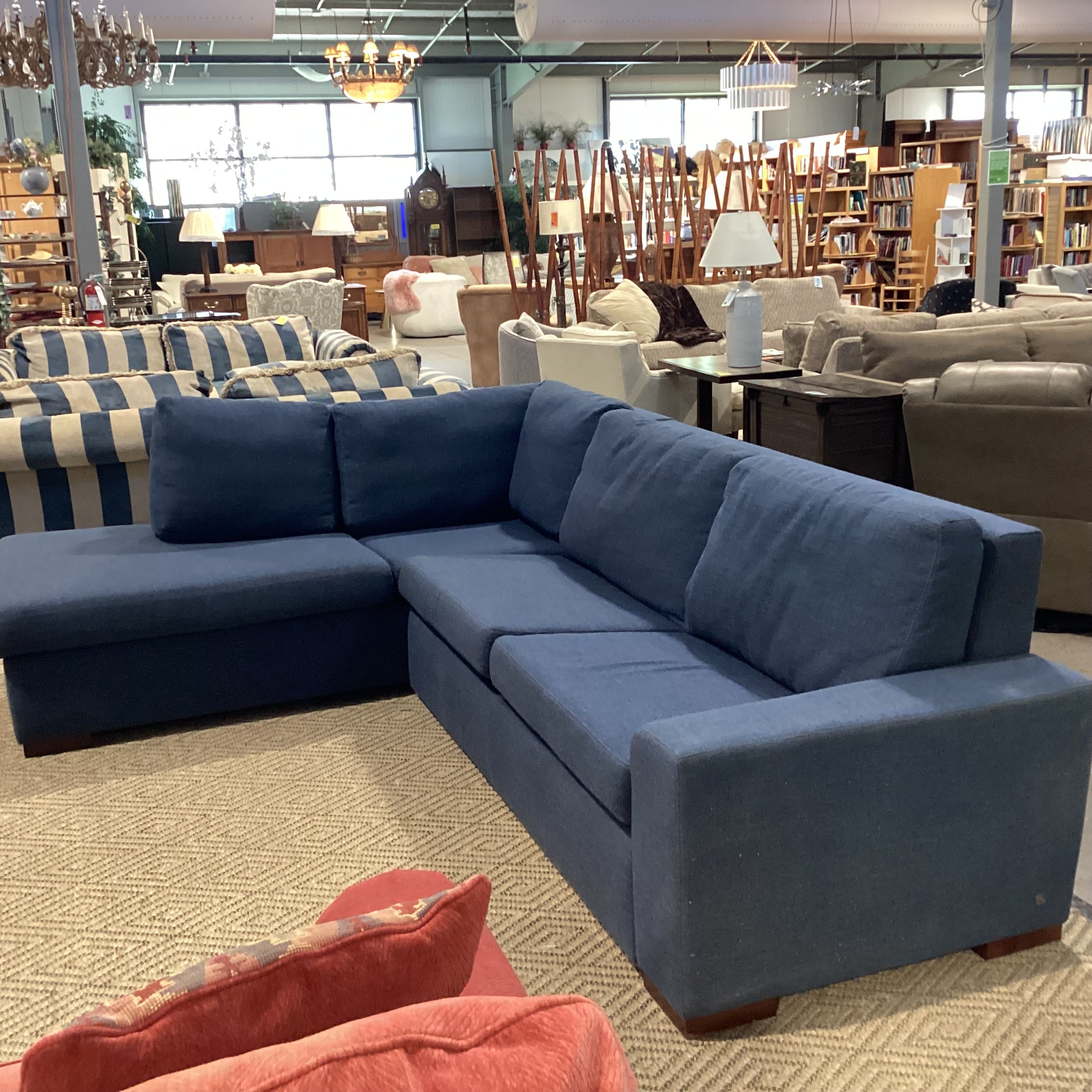 American Leather Furniture Blue Woven Queen Comfort Sleeper 2 Piece Sectional 118"x 86"x 38"x 34"