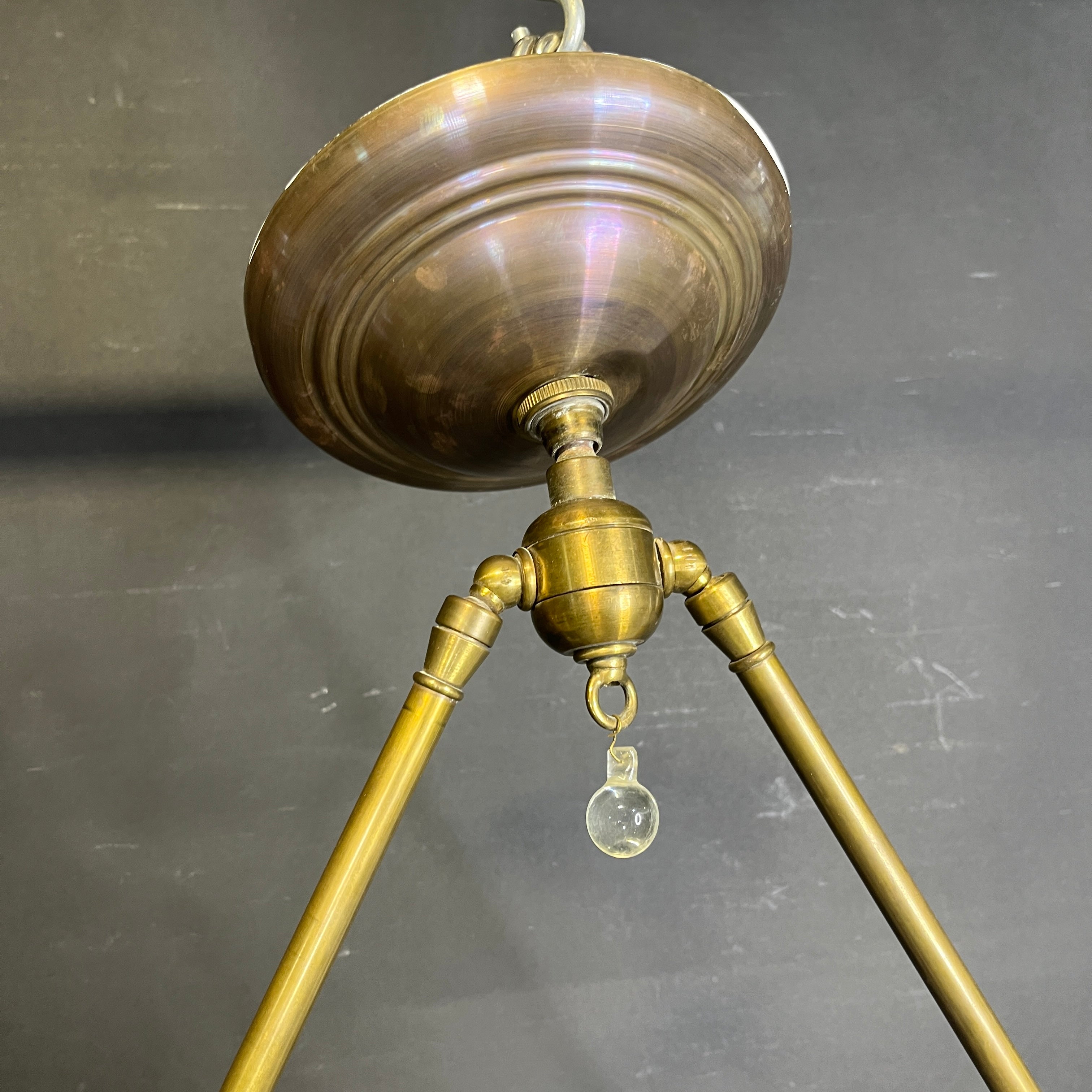 Antique Style 6-Light Ornate Swirl Brass and Plastic Linear Chandelier 28”x 11”x 26”