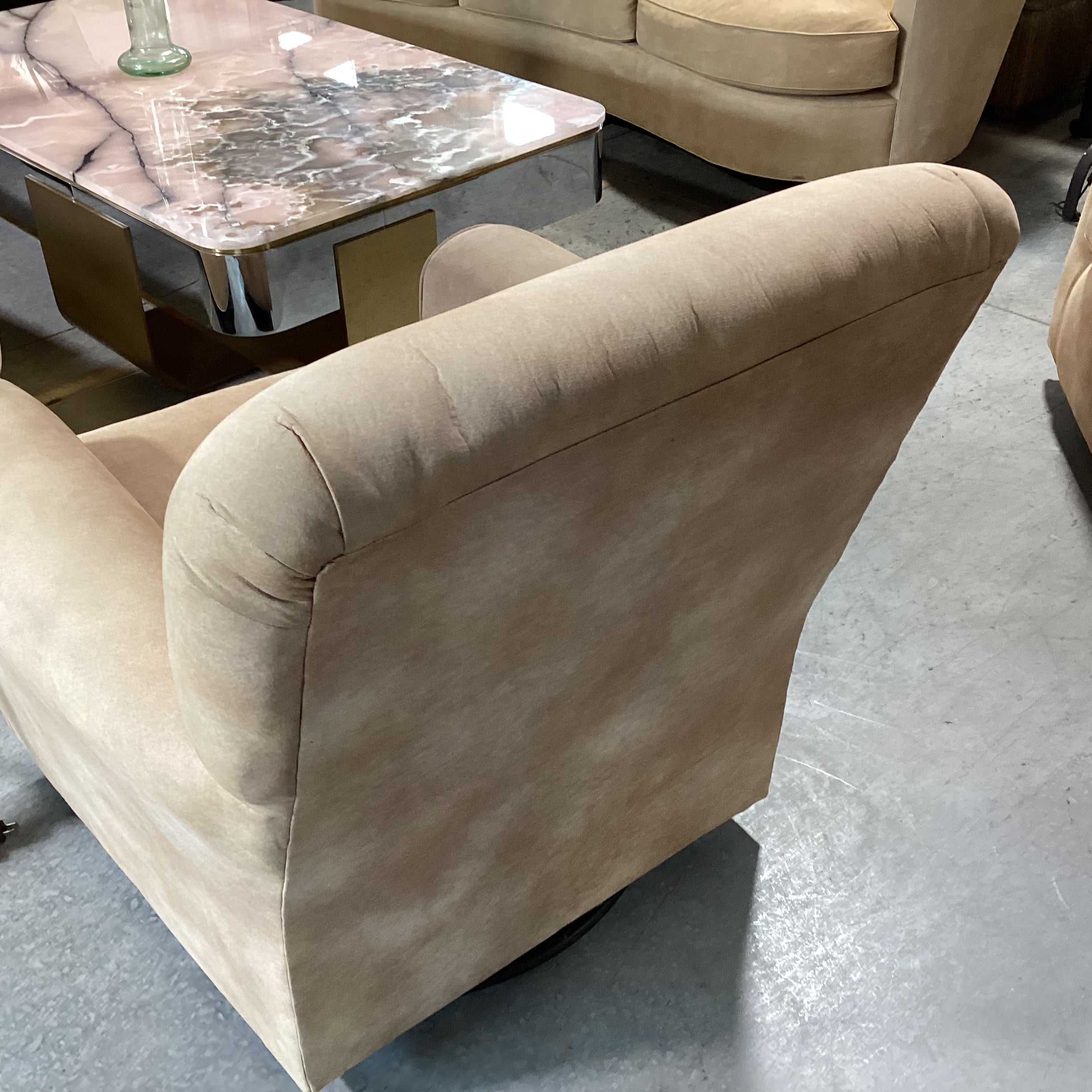 Best Chairs Tan Micro Suede Swivel Rock Chair 35"x 33"x 38"