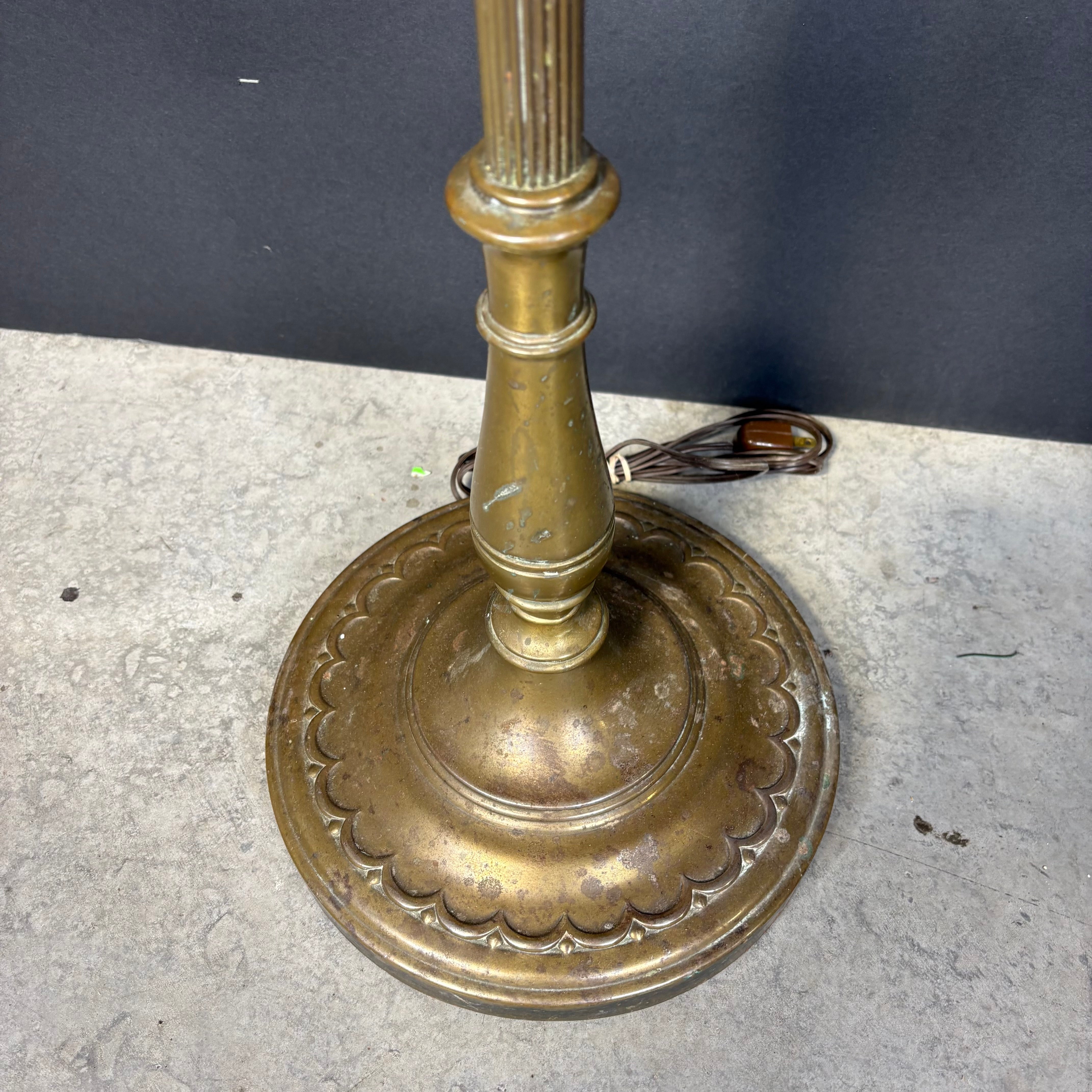Antique Ornate Brass Swing Arm with Glass Shade Floor Lamp 11” Diameter x 53”